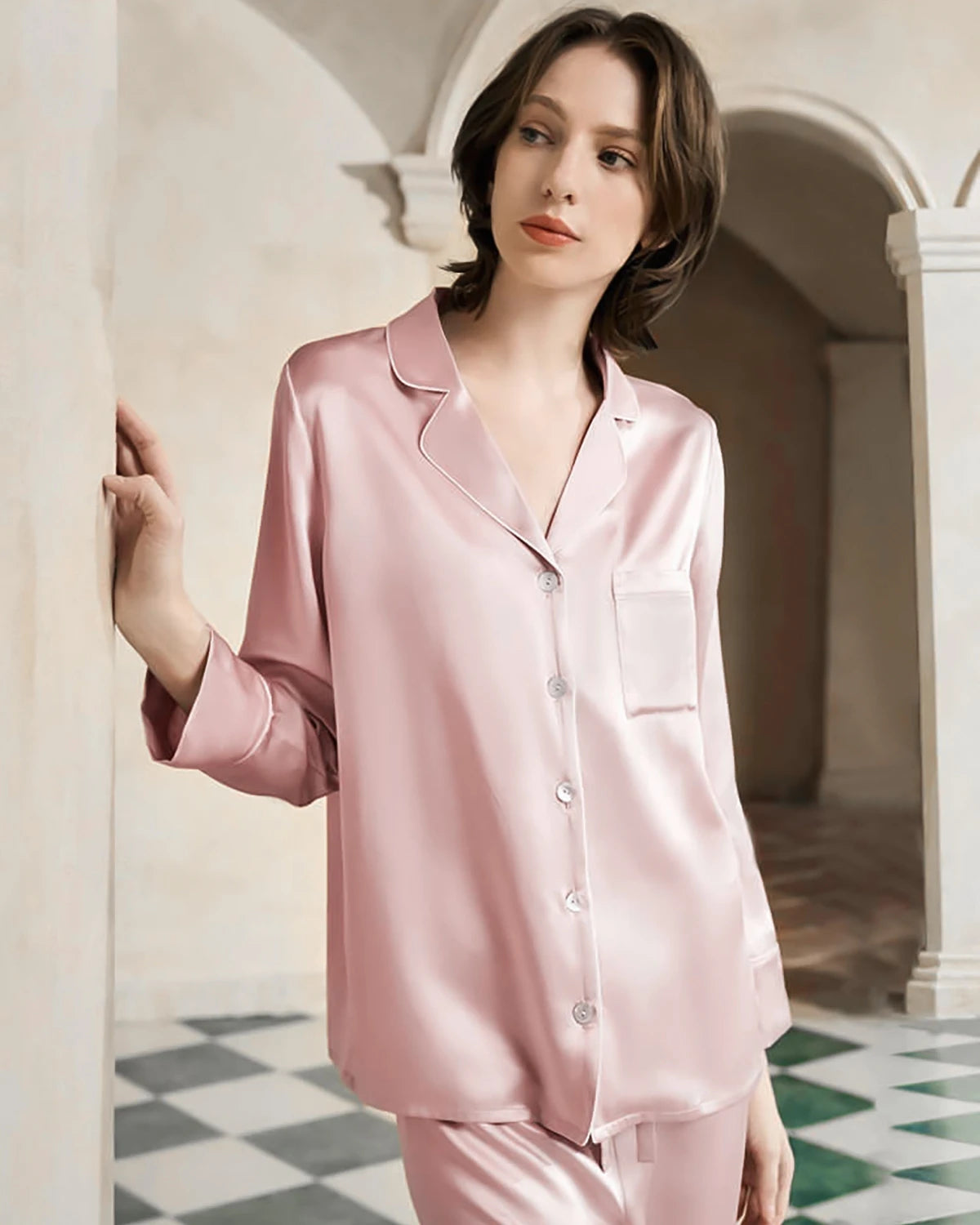 Luxury Washable Silk Pajama Set for Women - Soft & Breathable Sleepwear with Piping Detail - Perfect for Nighttime Comfort, Loungewear & Gift Giving