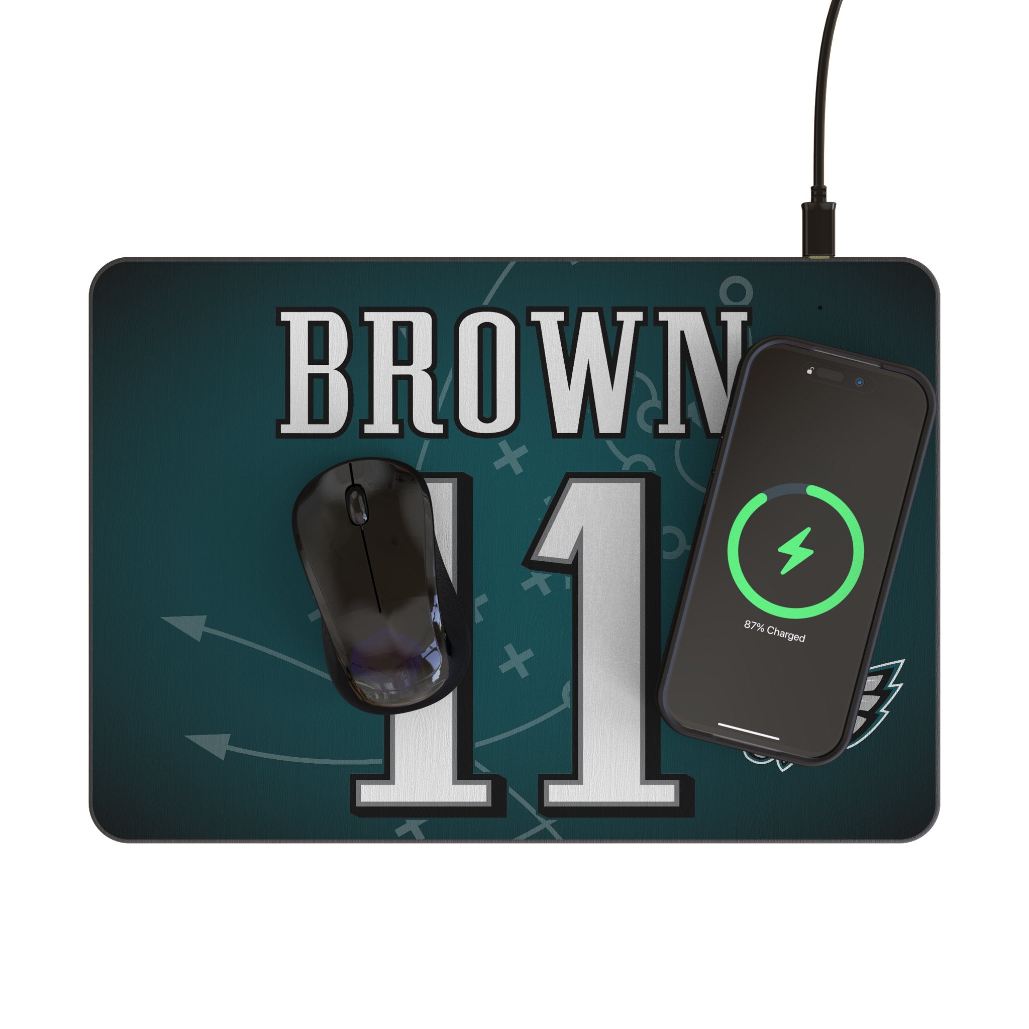 A.J. Brown Philadelphia Eagles NFL Wireless Charging Mouse Pad - 15W Fast Charger for iPhone & Android - Perfect for Gaming, Office & Home Desk Setup