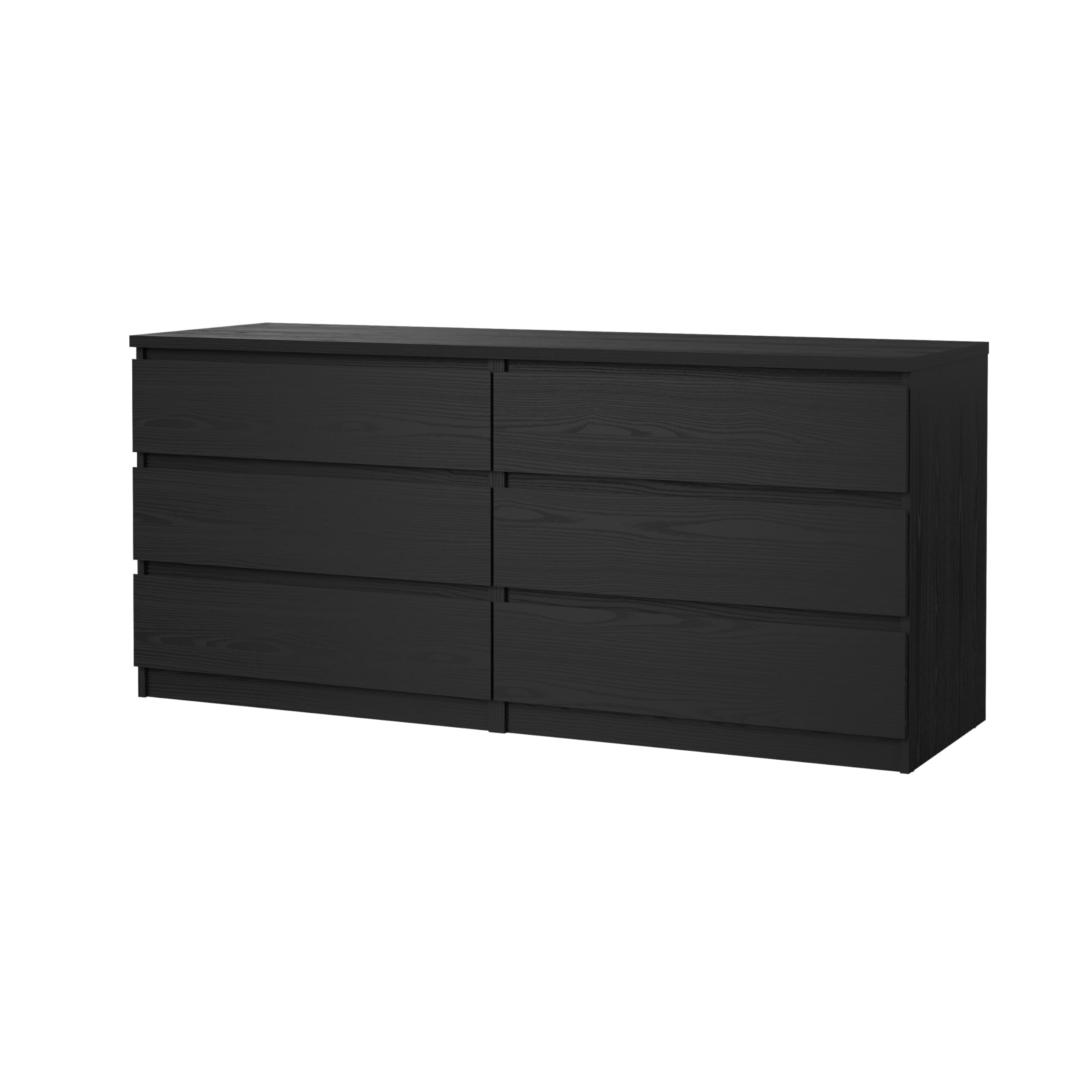 Tvilum 6-Drawer Double Dresser in Black Woodgrain - Modern Bedroom Storage Solution for Clothes & Accessories