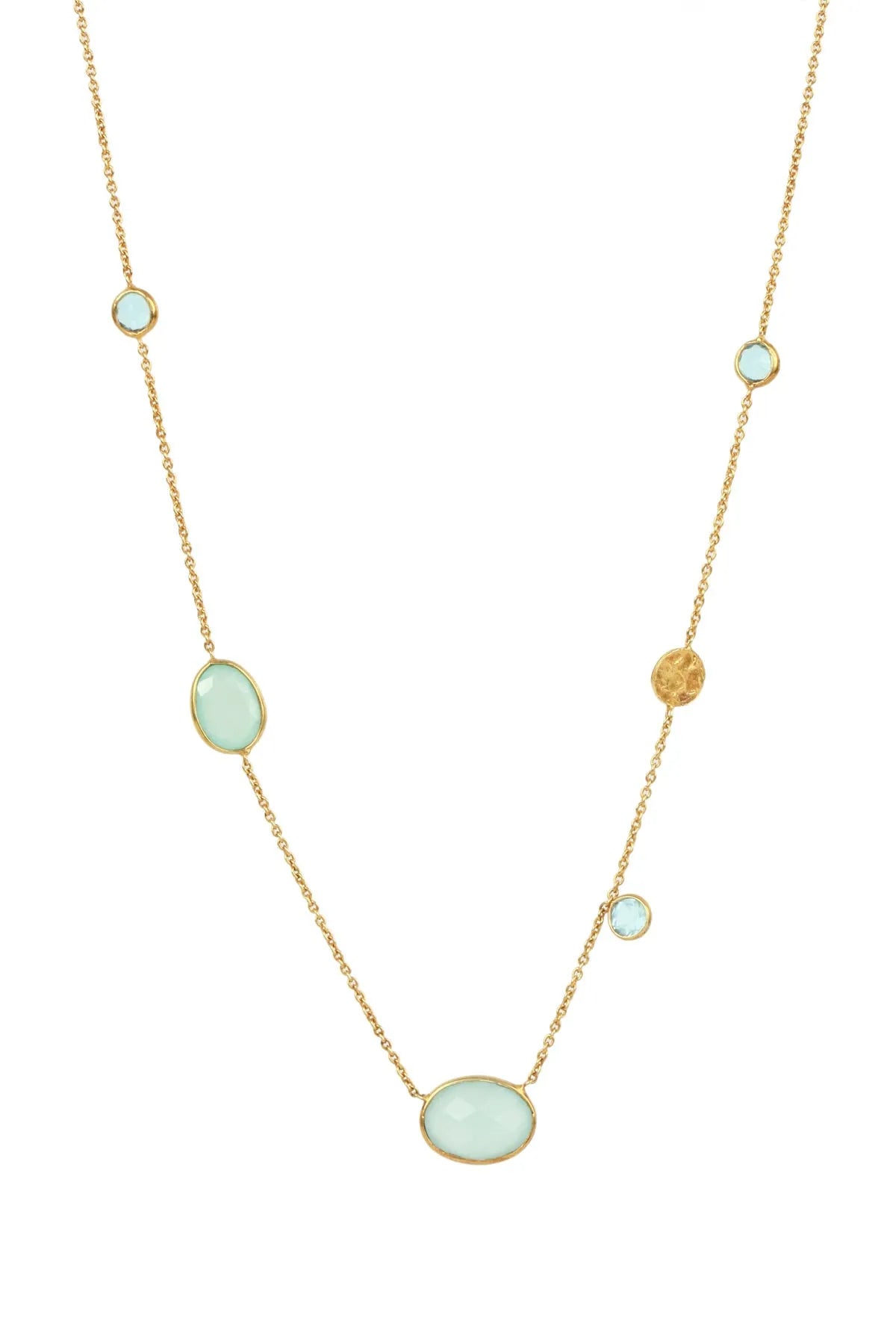 Saachi Blue Topaz & Aqua Chalcedony Necklace - Elegant Gemstone Jewelry for Women - Perfect for Weddings, Parties & Special Occasions