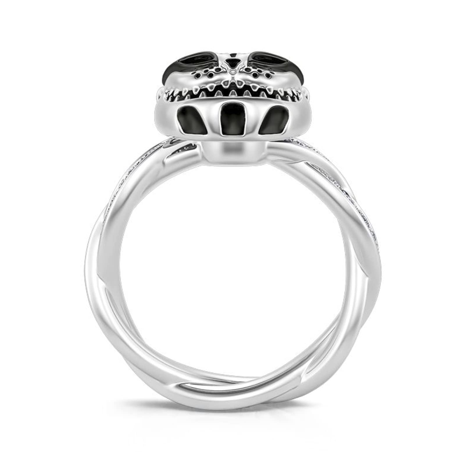 Jeulia Sterling Silver Cheshire Cat Rings for Women - Handmade Enamel Rings with White & Black Cubic Zirconia - Elegant Bridal Set for Wedding, Anniversary, Engagement - Perfect Gift with Jewelry Box - Ideal for Cosplay, Alice in Wonderland Themed Parties & Unique Fashion Statements
