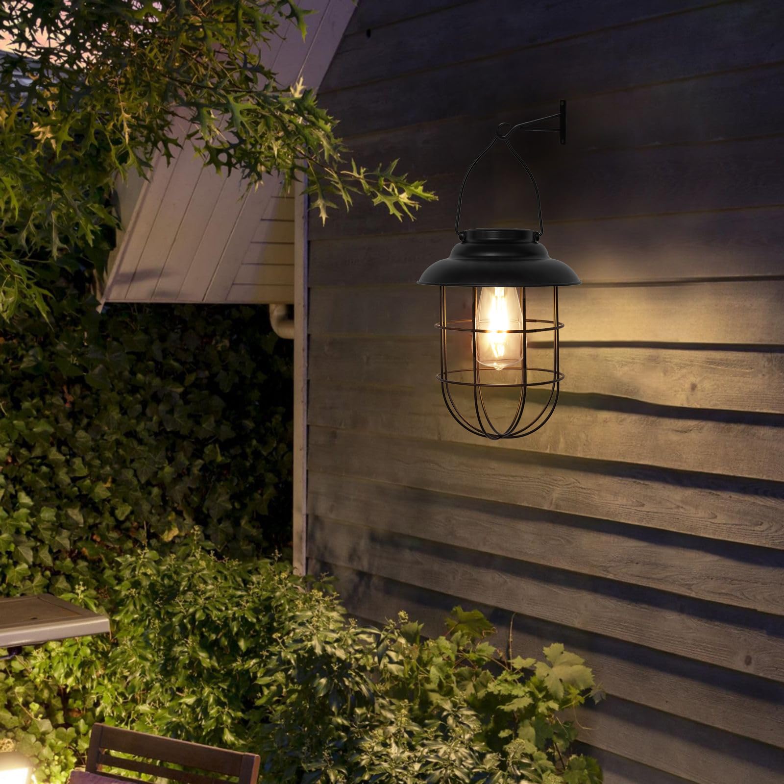 Pearlstar Hanging Solar Lantern - Waterproof Outdoor Solar Lights for Garden, Yard, Patio, Pathway - Large Metal Farmhouse Decor with Warm White Light - Perfect for Backyard, Wedding, Party, and Holiday Decorations