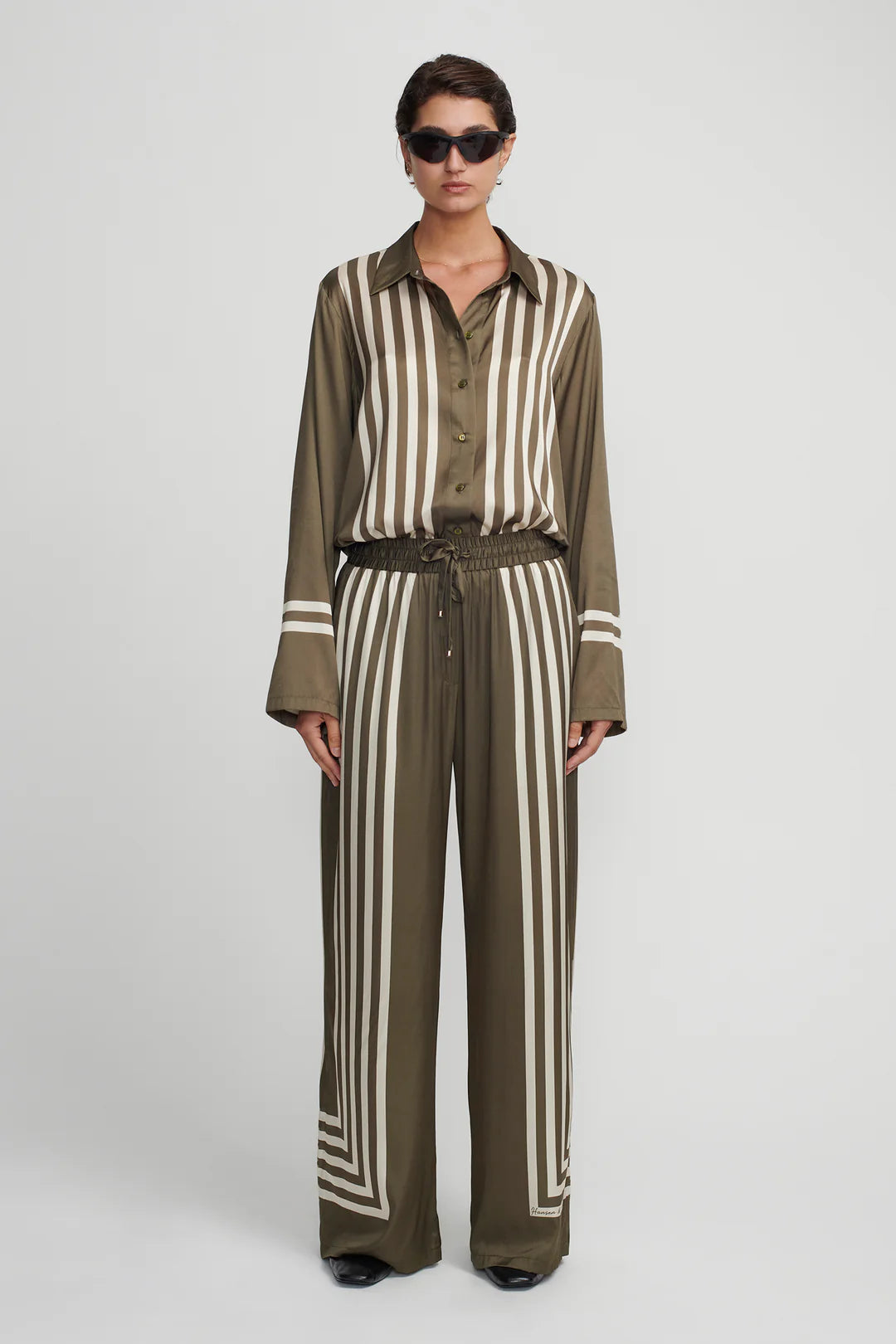EMPRESS Women's Moss Stripe Pants - Comfortable High Waisted Trousers for Work, Office & Casual Wear