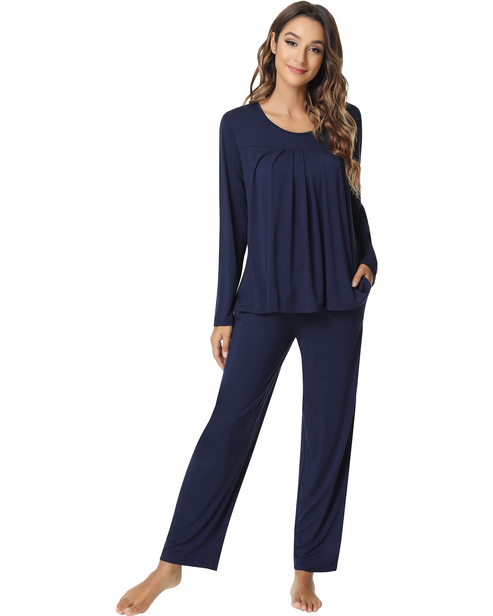 Bamboo Viscose Pajamas for Women - Comfy Long Sleeve Loungewear for Sleep & Relaxation