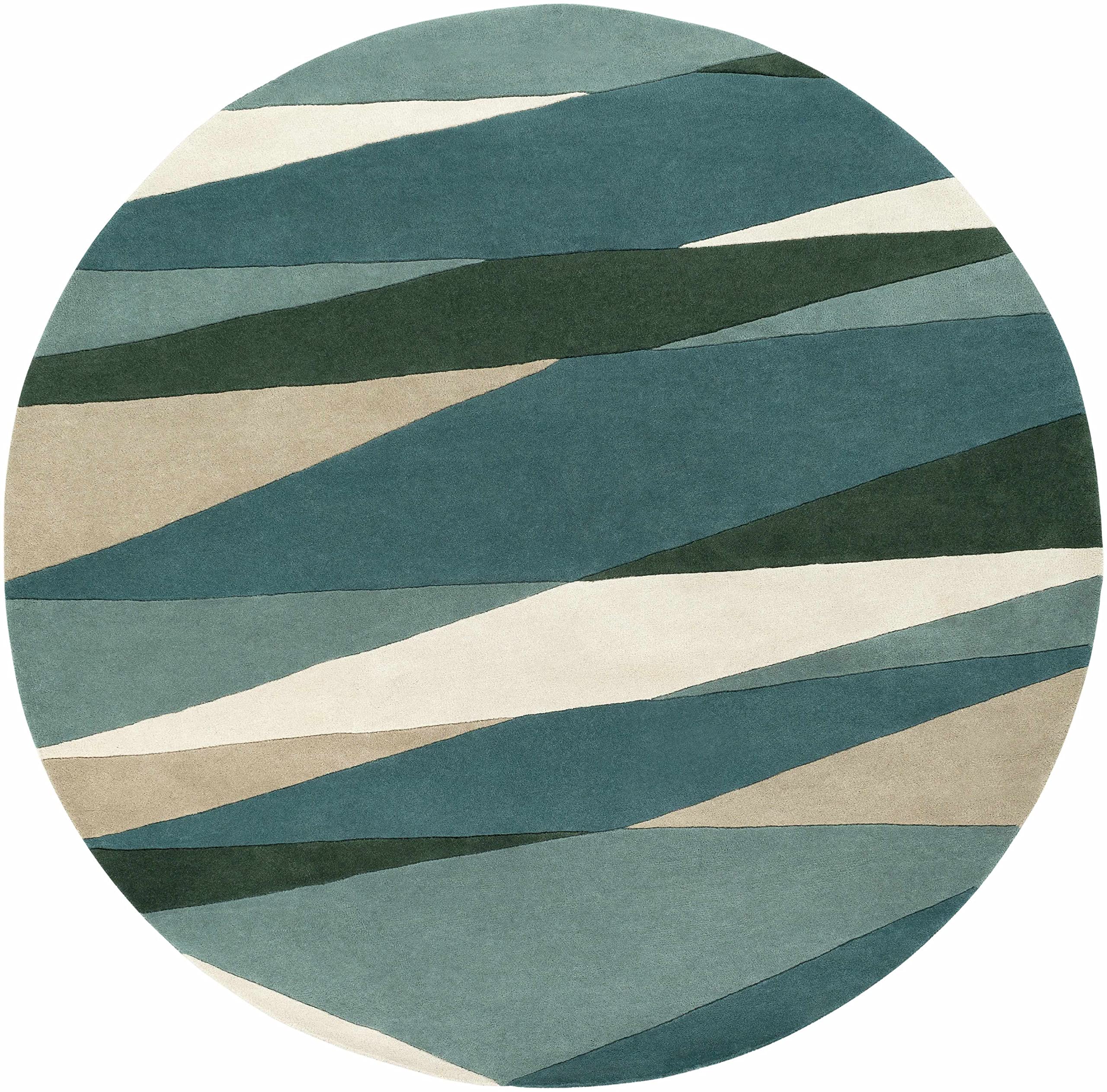 Hauteloom Jarratt Wool Area Rug for Living Room & Bedroom - Modern Green & Beige Round Rug (9'9