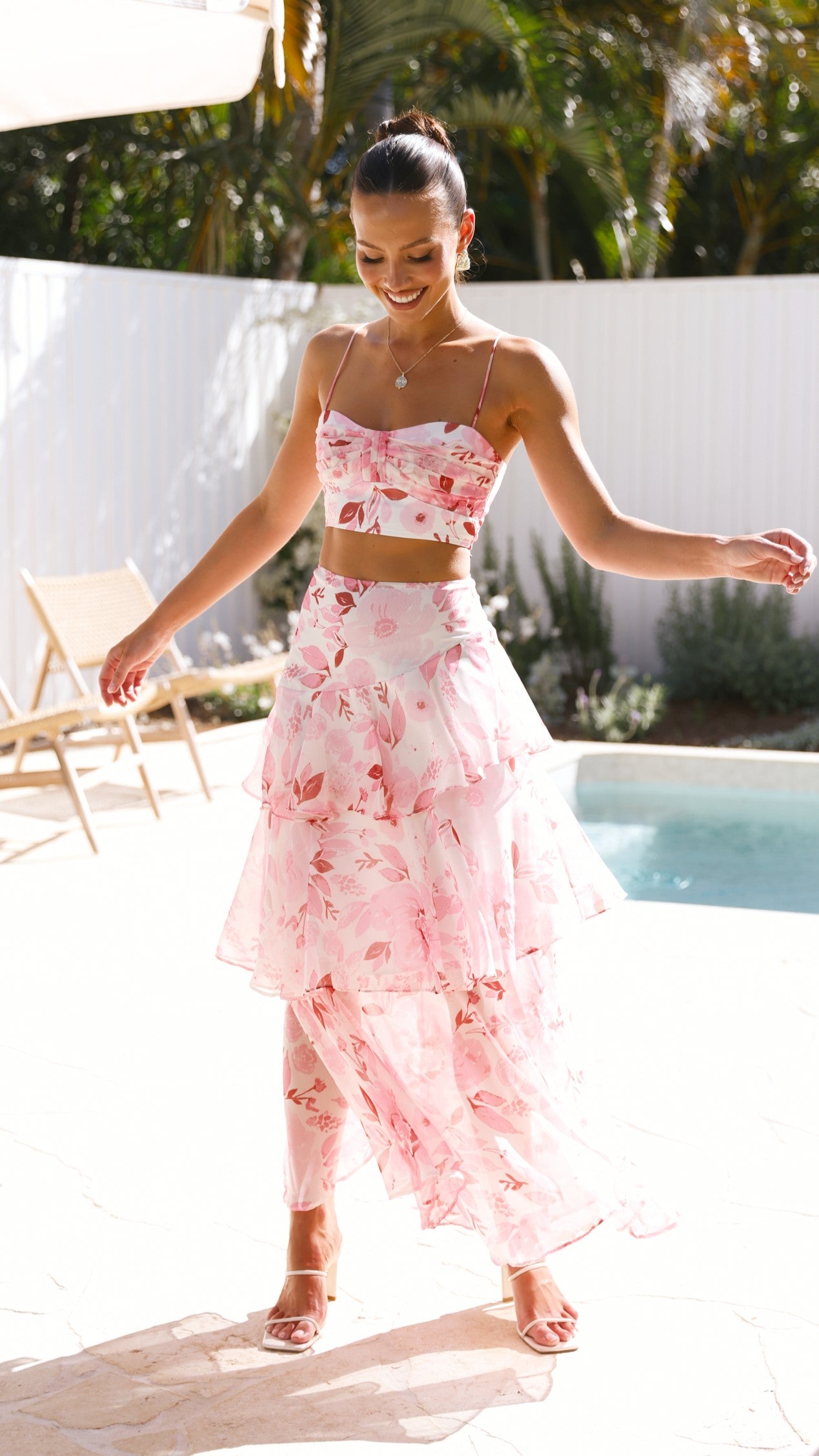 Maeva Crop Top Women's Fashion Short Sleeve T-Shirt Pink & White Print for Summer Outfits, Casual Wear, and Street Style