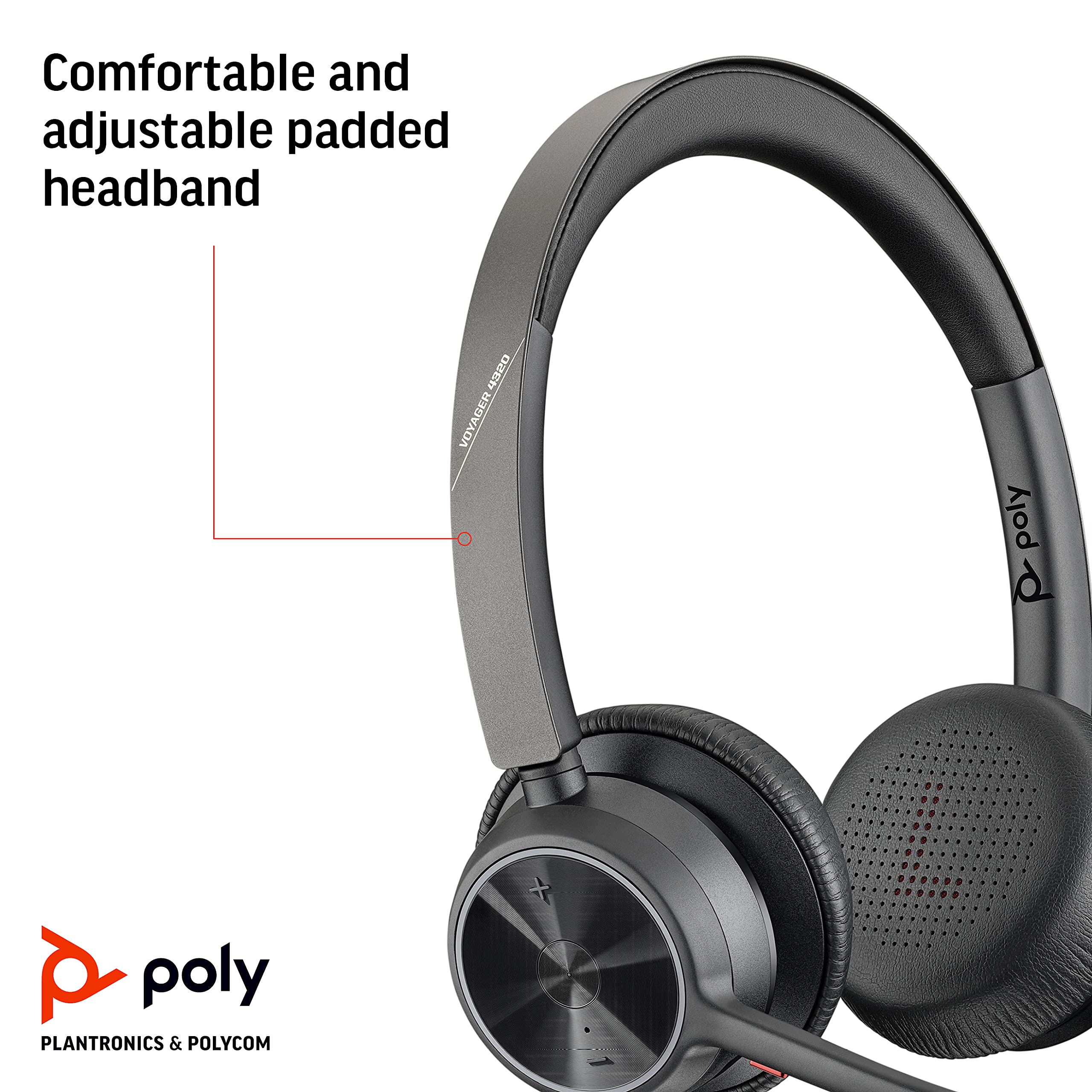 Plantronics Voyager 4320 UC Wireless Headset with Boom Mic - Bluetooth/USB-A Headphones for PC, Mac & Mobile - Compatible with Teams, Zoom, Skype - Perfect for Remote Work, Online Meetings & Call Centers