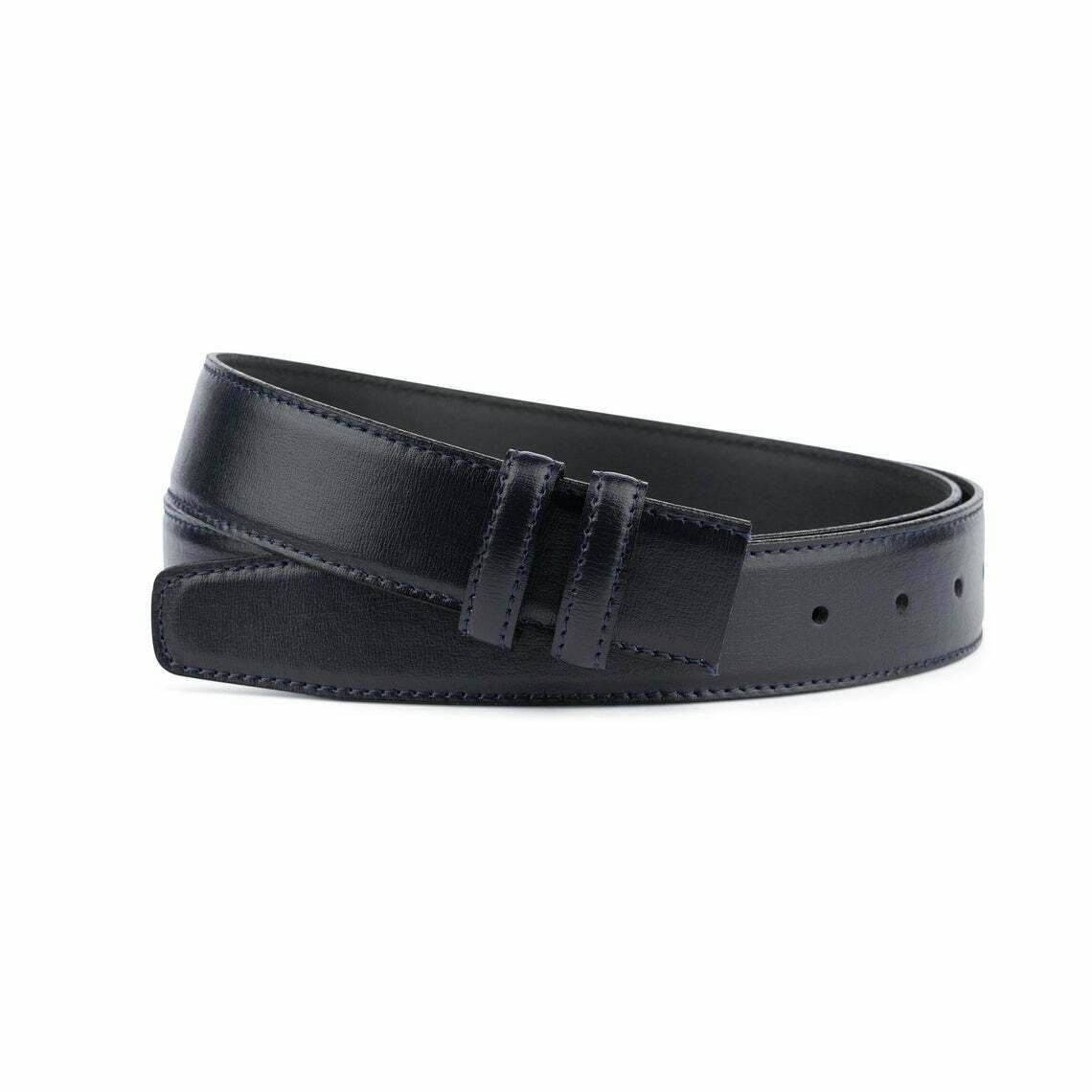 Dark Blue Genuine Leather Belt Without Buckle - 35mm Width Stitched Premium Replacement Belt for Montblanc | Perfect for Business Attire & Formal Occasions