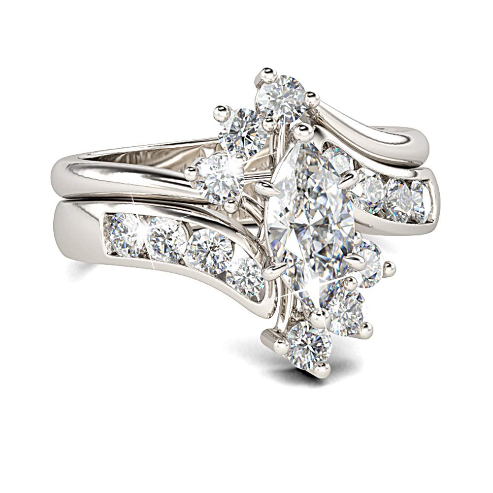 Jeulia Marquise Cut Sterling Silver Wedding Ring Set with Cubic Zirconia - White Diamond Solitaire Engagement & Promise Rings for Women - Anniversary Gift with Box - Perfect for Proposals, Weddings & Special Occasions