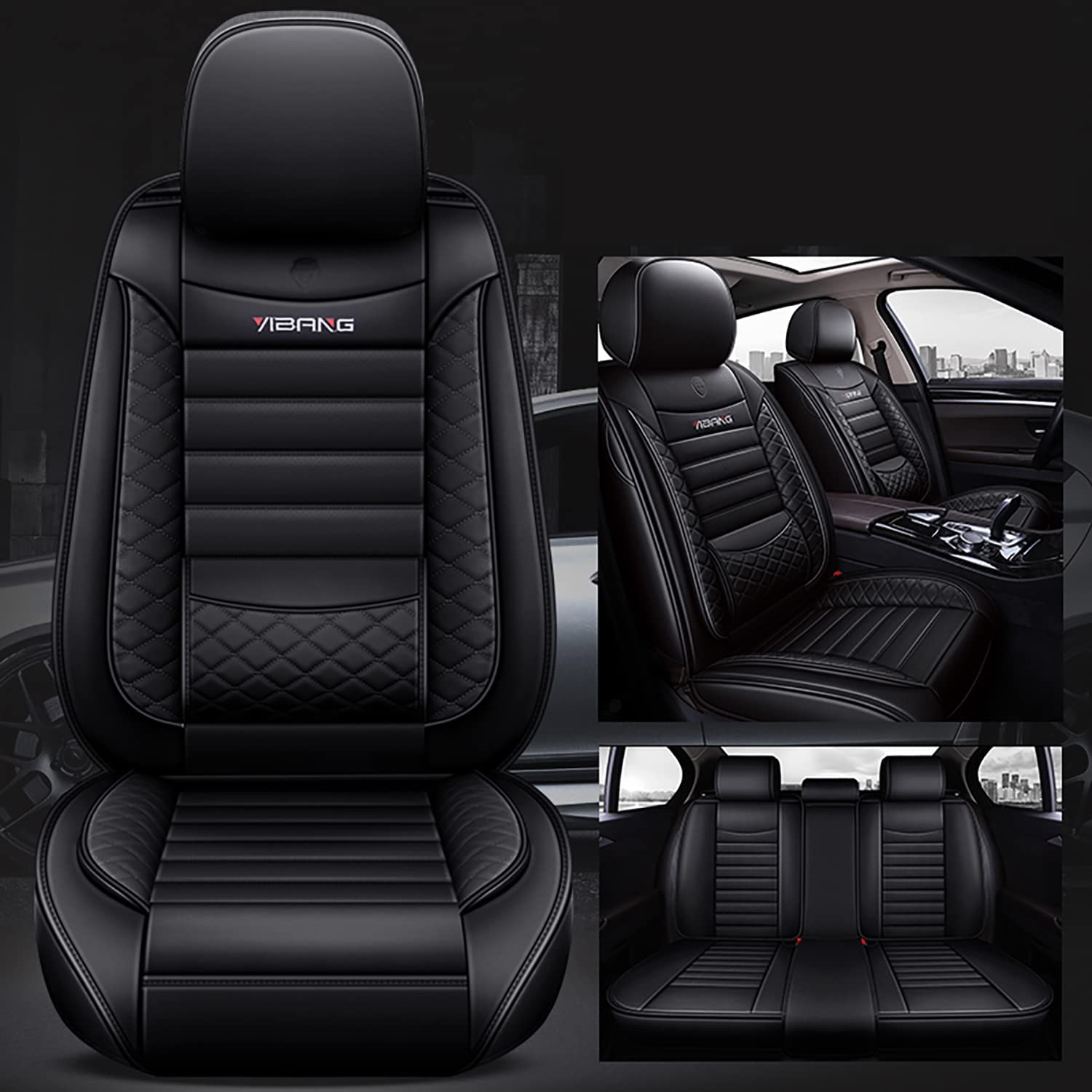 Universal Fit Car Seat Covers for Daihatsu Move/Rochy/Sirion/Terios/YRV/Materia - Premium Black Leather Interior Protection - Perfect for Daily Commute, Road Trips & Car Maintenance