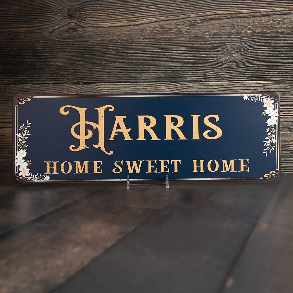 Personalized Victorian 'Home Sweet Home' Metal Wall Sign - 8x24 Inch Matte Finish Tin Plaque with Custom Name, Family Gift Idea for Rustic & Steampunk Home Decor - Perfect for Living Room, Bedroom or Entryway