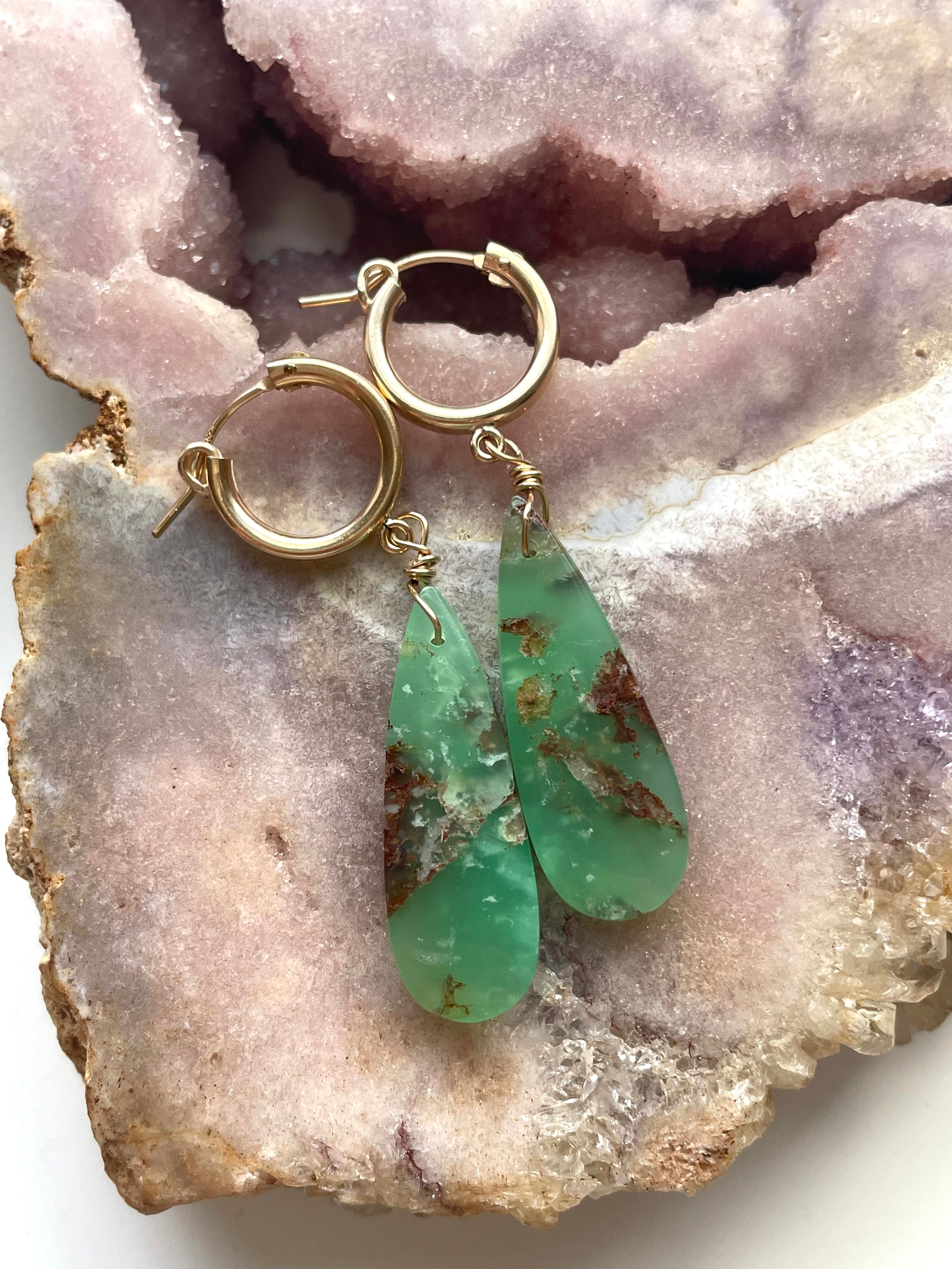 Chrysoprase Statement Hoop Earrings - 14K Gold Filled Dangle Earrings for Women | Elegant Jewelry Gift for Birthday, Anniversary & Special Occasions