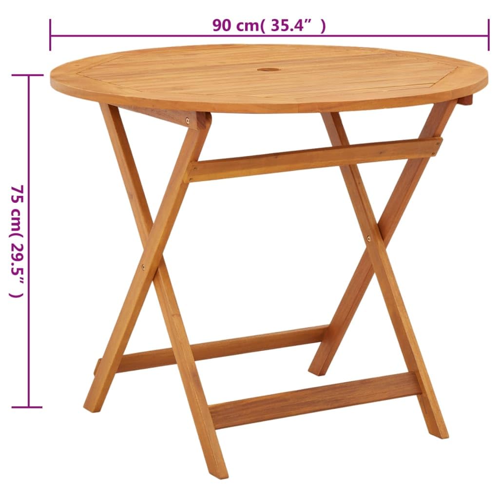 vidaXL Brown Solid Eucalyptus Wood Folding Patio Dining Table with Umbrella Hole - 35.4