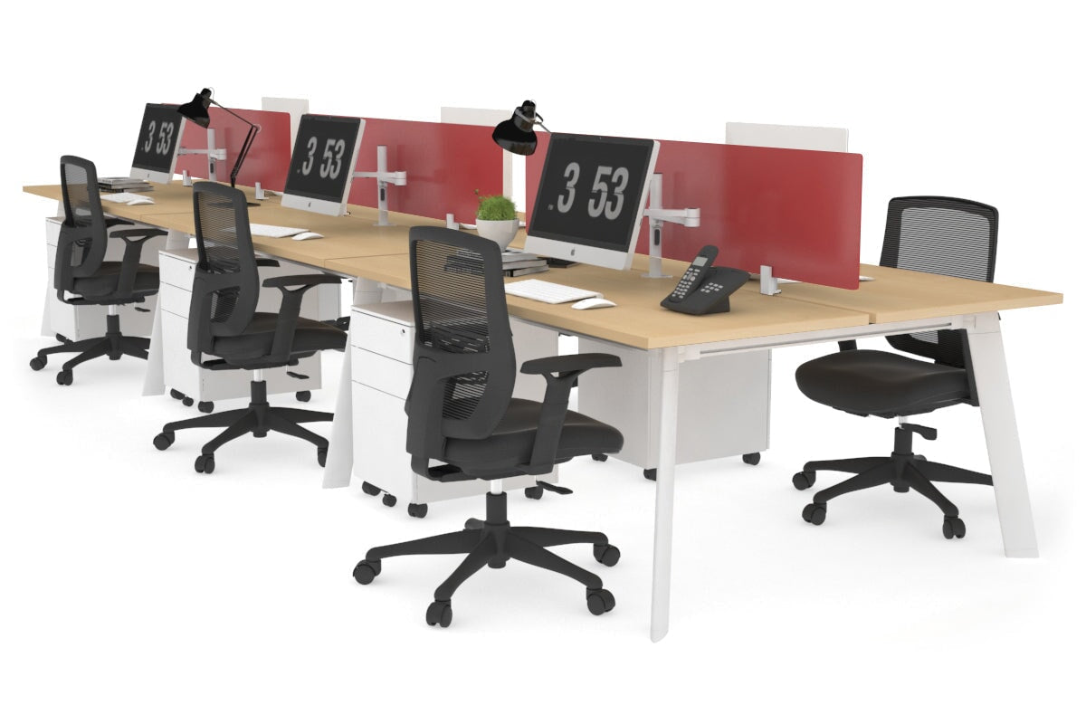 6-Person Workstation with White Frame - 1600L x 700W Dimensions - Ideal for Office, Coworking Spaces & Home Offices