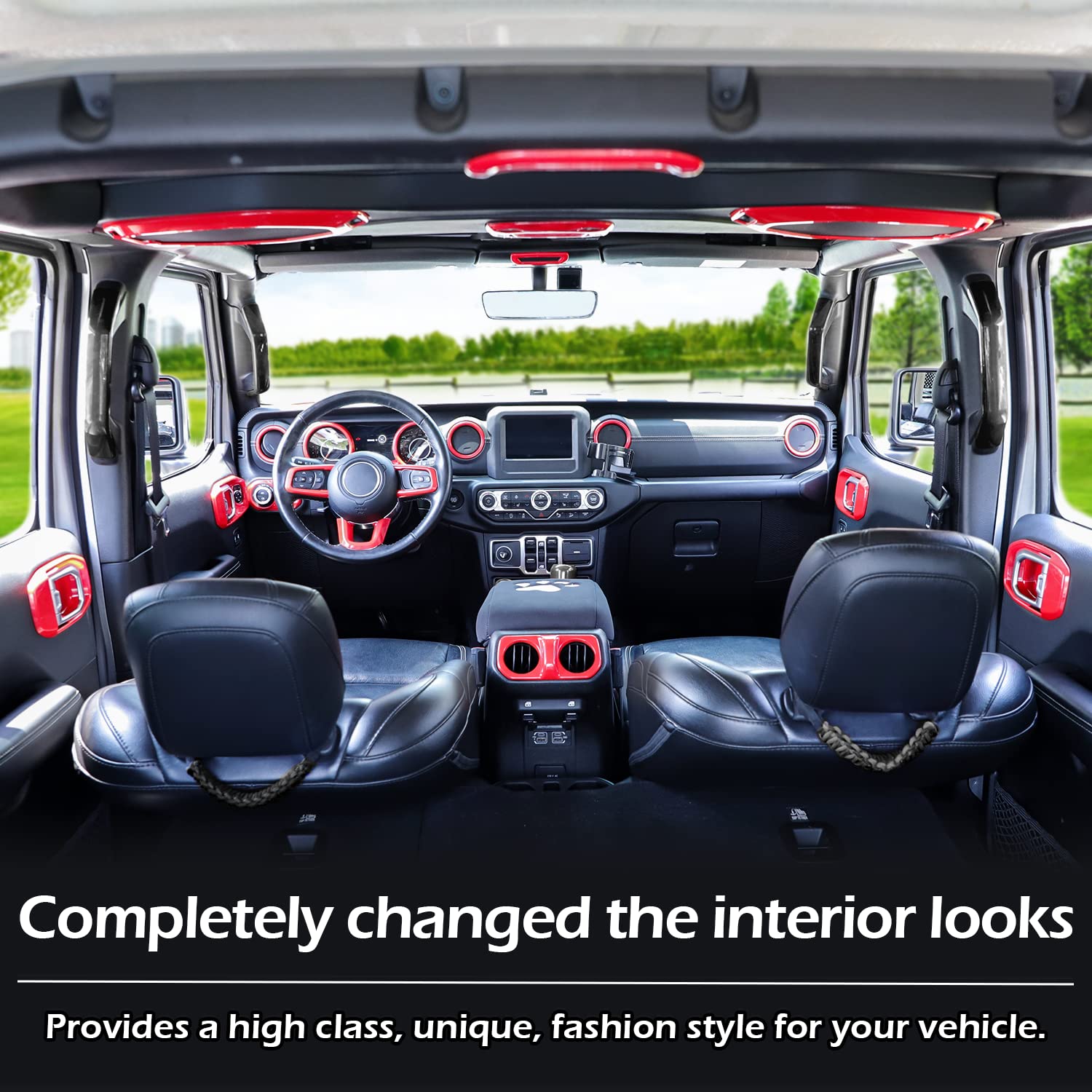 21PCS Full Interior Trim Kit for Jeep Wrangler JL JLU 2018-2023 & Gladiator JT - Red Air Vent, Door Handle, Speaker & Switch Covers | Upgrade Your Jeep's Interior Style for Off-Road Adventures & Daily Driving
