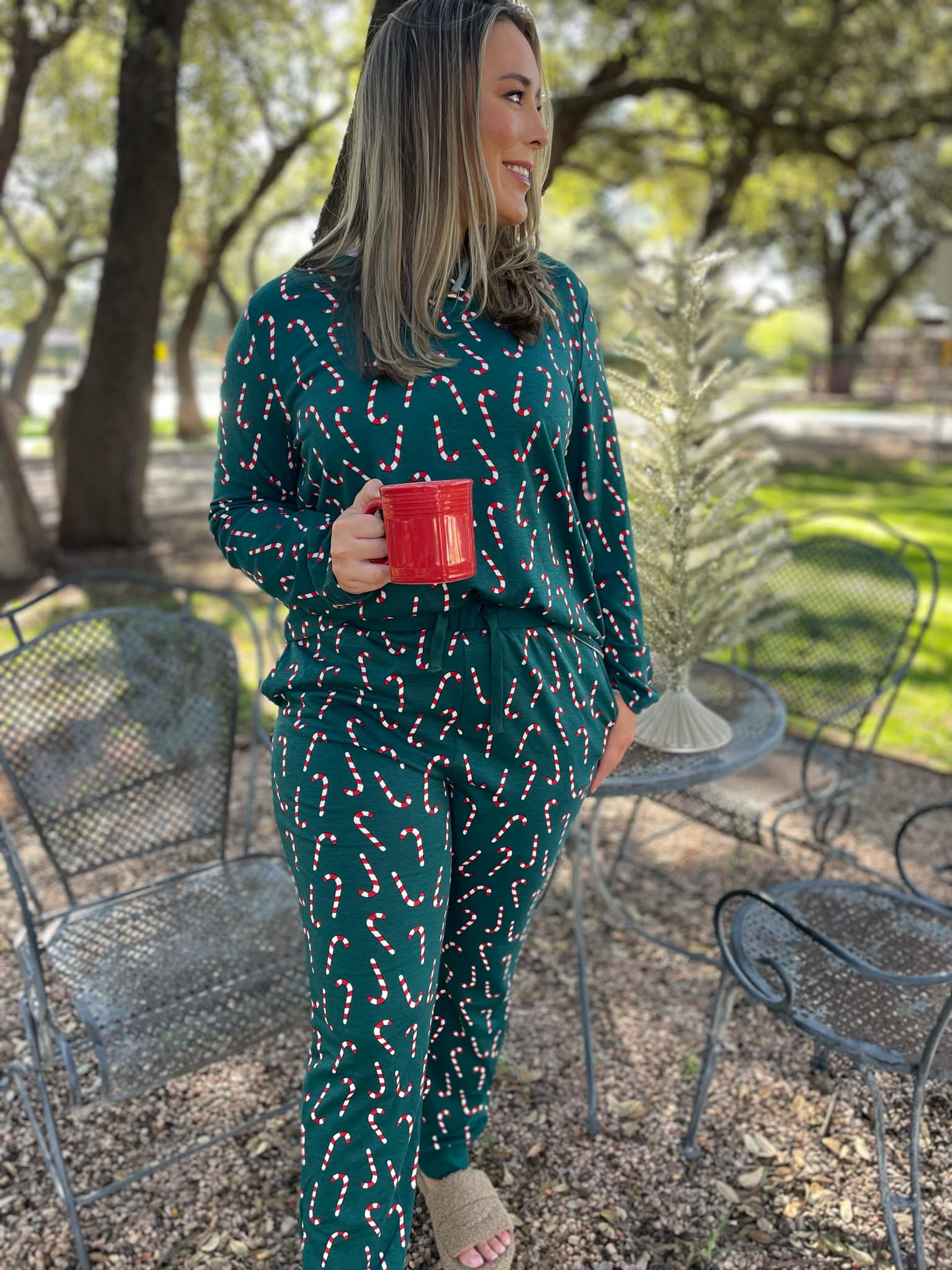 **PREORDER: Candy Cane Pajama Pants Set for Women - Cozy Christmas Sleepwear for Holiday Parties & Festive Nights**