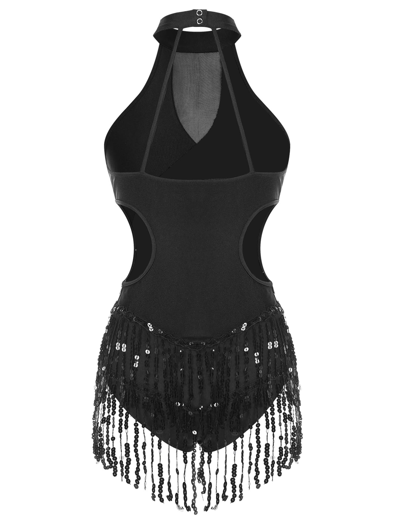 FEESHOW Women's Shiny Sequin Fringe Leotard - Latin Dance Costume, Jazz Dance Top with Tassel Bodysuit for Performance & Stage Wear