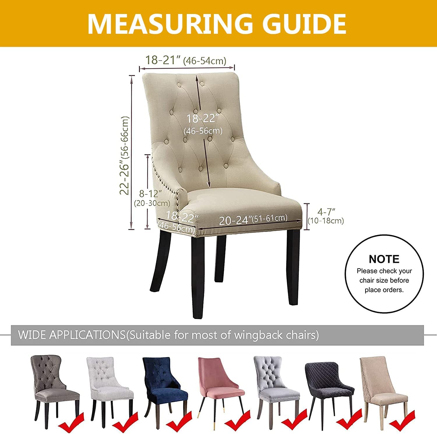 Velvet Dining Chair Covers - Stretchable Wingback Armchair Slipcovers (2 Pack, Yellow) | Soft Furniture Protectors for Dining Room, Hotel & Wedding Decor | Perfect for Home, Restaurant & Event Seating