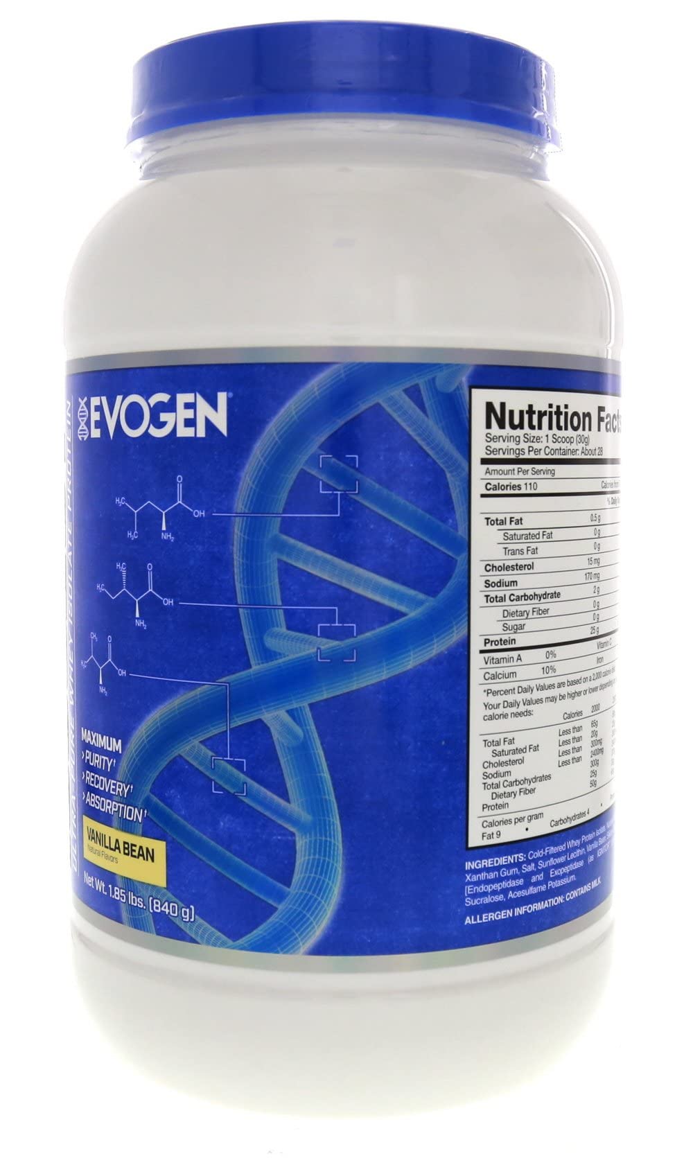 Evogen IsoJect Pure Whey Protein Isolate Powder - 840g (1.85lb) Vanilla Bean Flavor for Muscle Recovery & Post-Workout Nutrition | Gym, Bodybuilding & Fitness Supplement