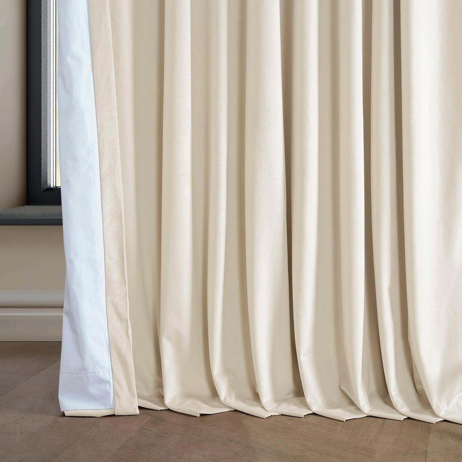 Extra Wide Signature Plush Velvet Blackout Curtains for Bedroom & Living Room - Diva Cream Hotel Collection - Noise Reducing & Light Blocking Window Drapes
