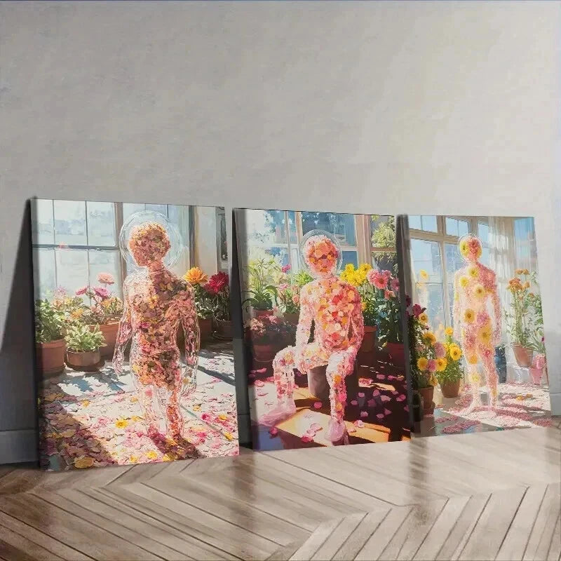 3-Piece Floral People Wall Art Set - Framed Canvas Prints 50x70cm - High Quality Australian Made Wall Decor - Ready to Hang - Perfect for Living Room, Bedroom & Office Decor