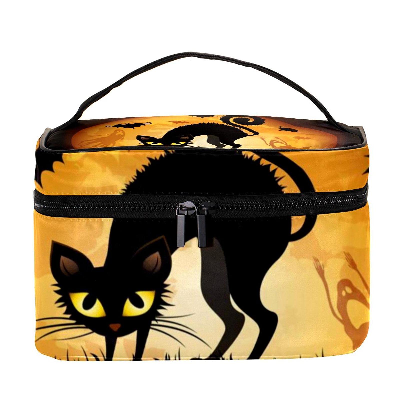 Halloween Black Cat & Bat Travel Makeup Bag - Large Cosmetic Organizer with Zipper, Toiletry Pouch for Women & Girls | Perfect for Travel, Gym, and Daily Essentials Storage
