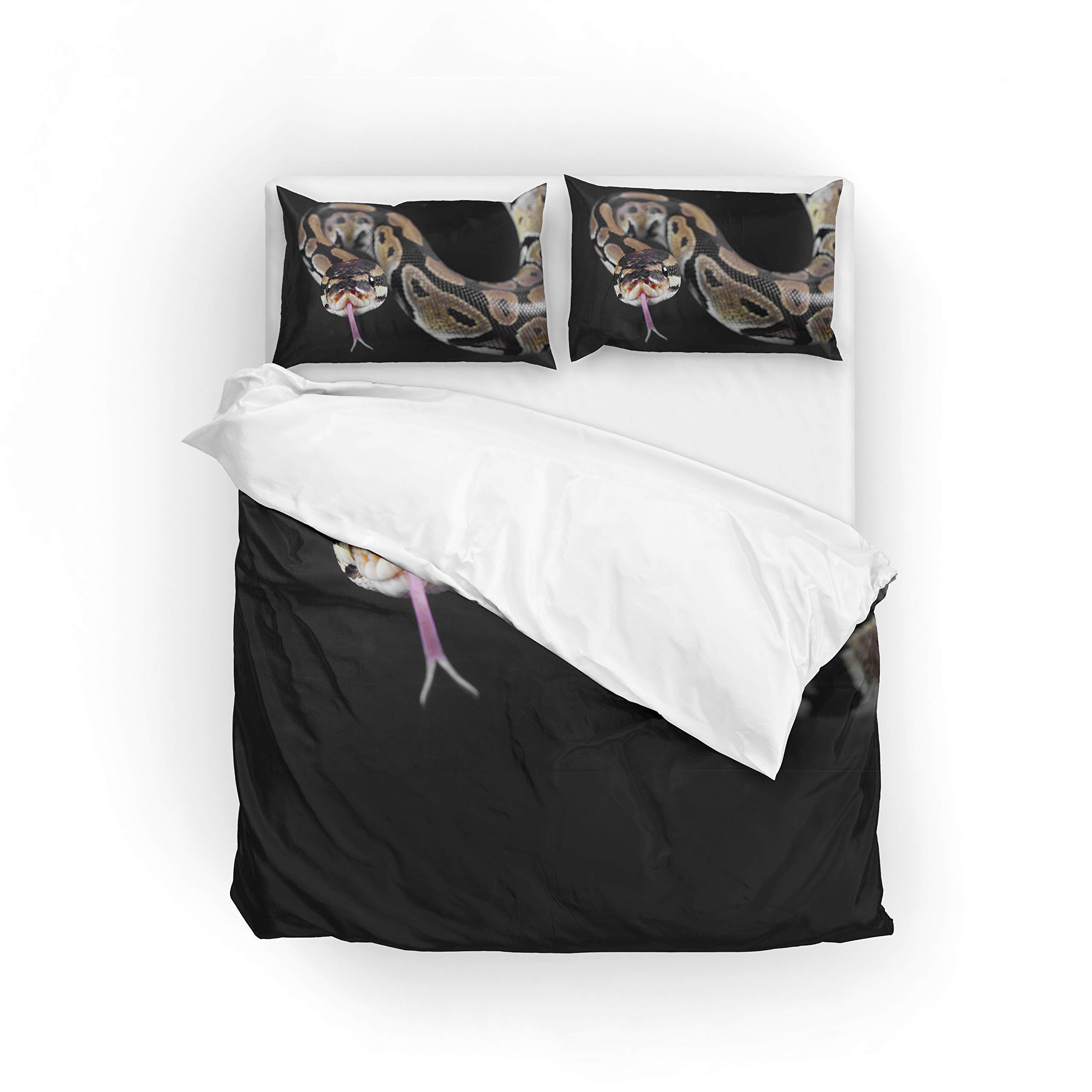 Python Snake Print Duvet Cover Set - Queen Size Polyester Bedding Set with Pillowcases, Soft & Breathable for Comfortable Sleep - Perfect for Reptile Lovers' Bedroom Decor