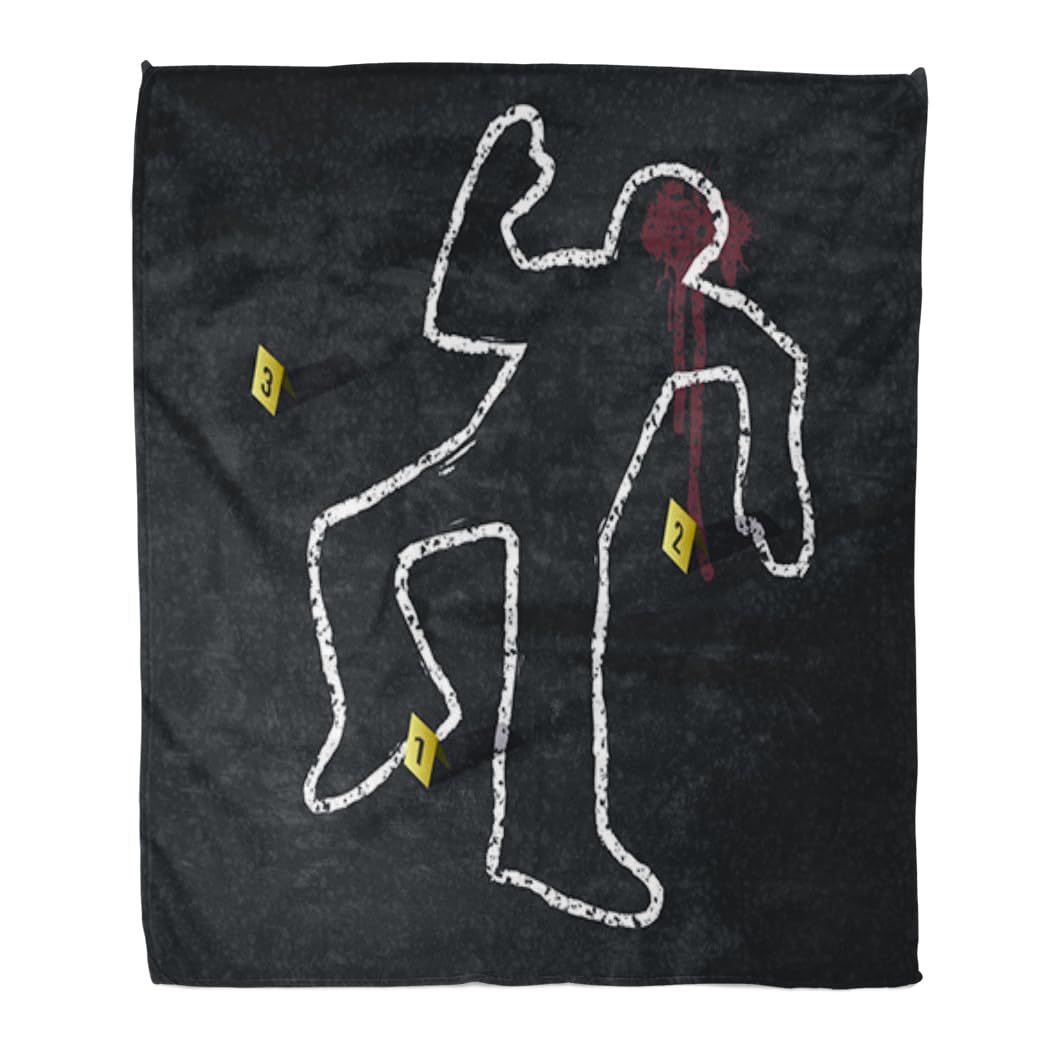 Yellow Outline Crime Scene Throw Blanket - 80x60 Inch Soft Flannel Home Decor Blanket for Bed, Couch & Sofa - Warm Cozy All-Season Blanket for Living Room, Bedroom & Office