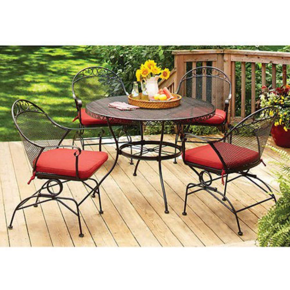 Better Homes and Gardens Clayton Court 5-Piece Patio Dining Set - Wrought Iron Table with 4 Chairs & Red Cushions for Outdoor Entertaining | Perfect for Backyard BBQs, Garden Parties & Poolside Dining
