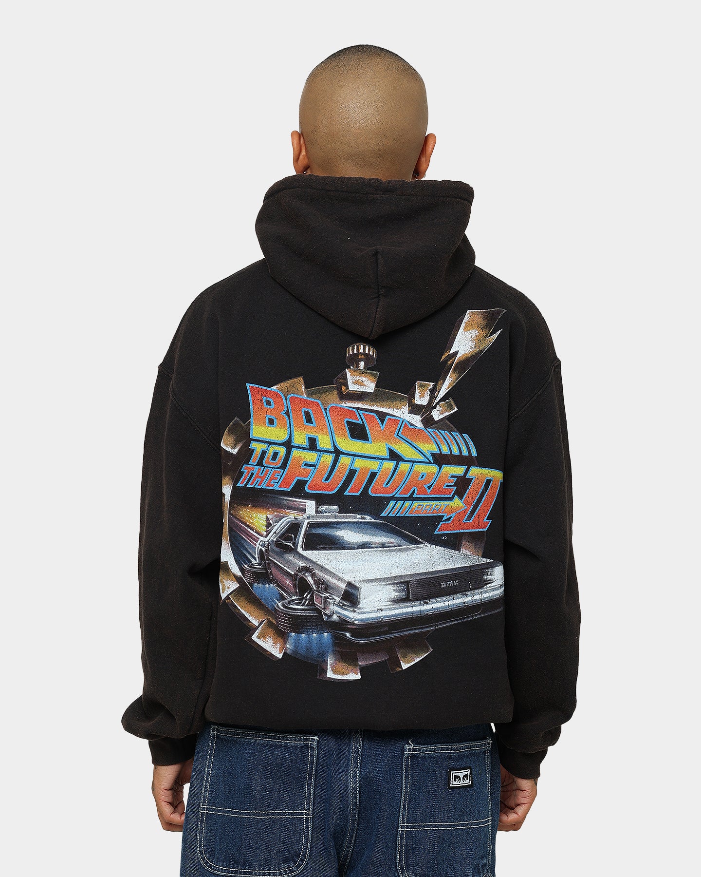 Vintage Back To The Future 2 Hoodie - Washed Black Retro Movie Sweatshirt - American Thrift Style - Perfect for Cosplay, Movie Nights & 80s Nostalgia Fans