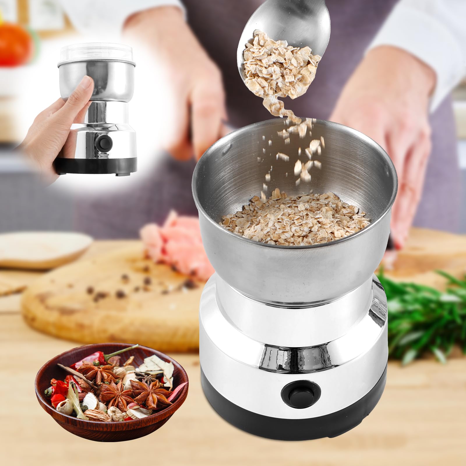 Premium Electric Coffee Grinder 300ml - Mini Stainless Steel Coffee & Spice Grinder with One-Touch Start - Portable Mill for Coffee Beans, Nuts & Spices - Perfect for Home, Office & Travel Use