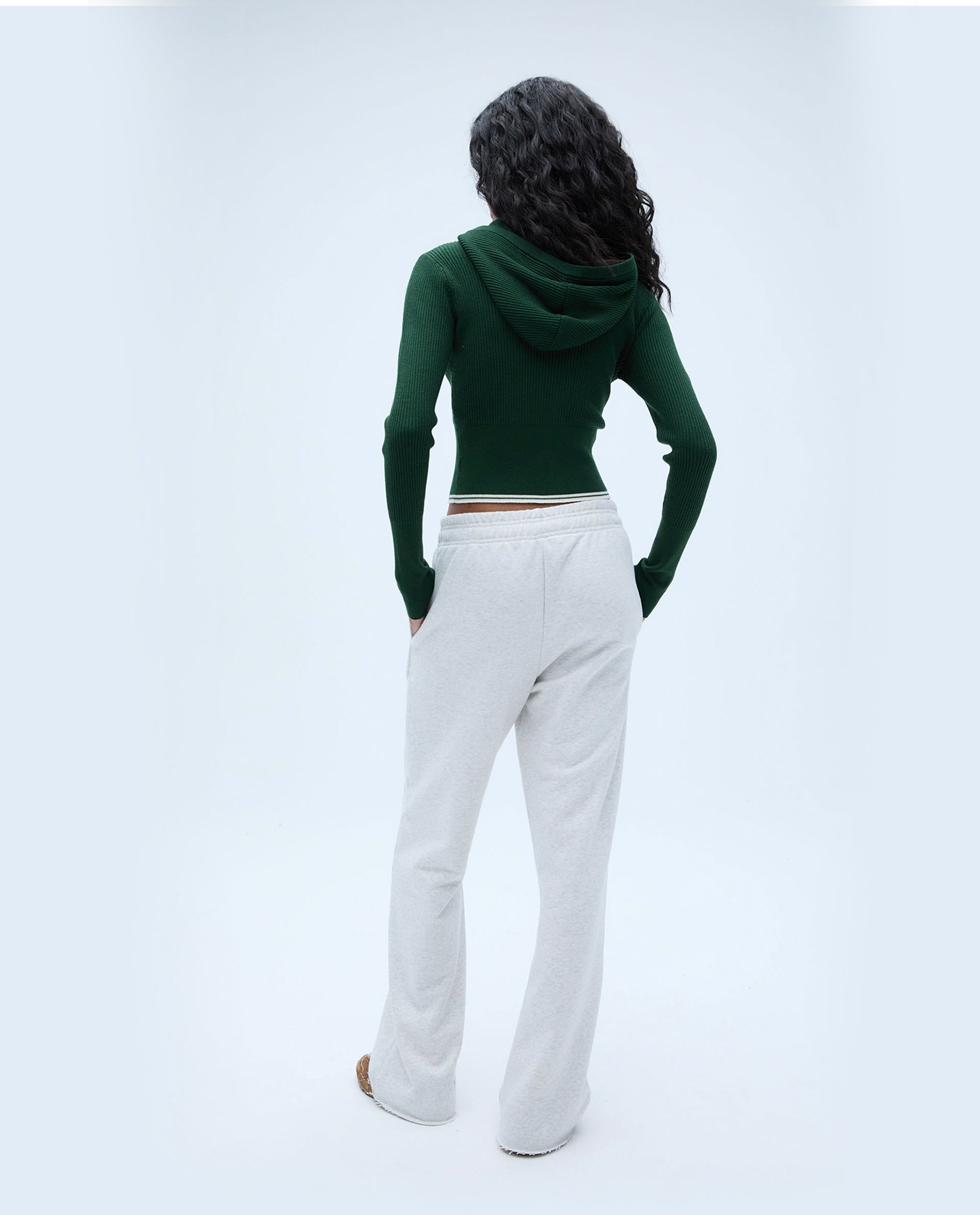 Stylish Rib Knit Contrast Hoodie for Men & Women - Forest Green & Marshmallow White | Cozy Pullover Sweatshirt for Casual Wear, Street Fashion & Outdoor Activities