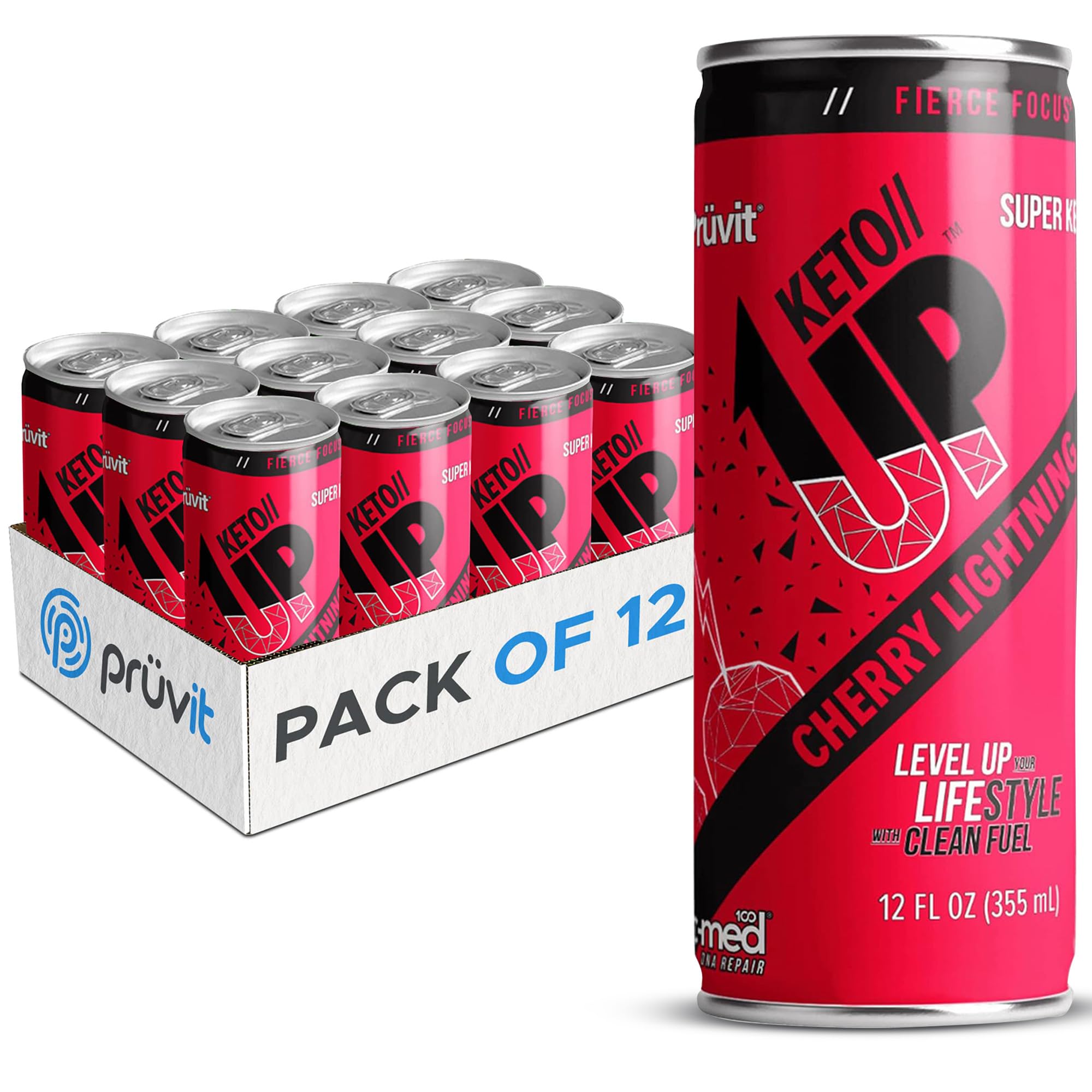 Premium Cherry Lightning Keto//Up® Ketone Drink - Ready-to-Drink Exogenous Ketones for Mental Focus & Energy Boost - 12 Pack - Perfect for Workouts, Keto Diet & On-the-Go Lifestyle