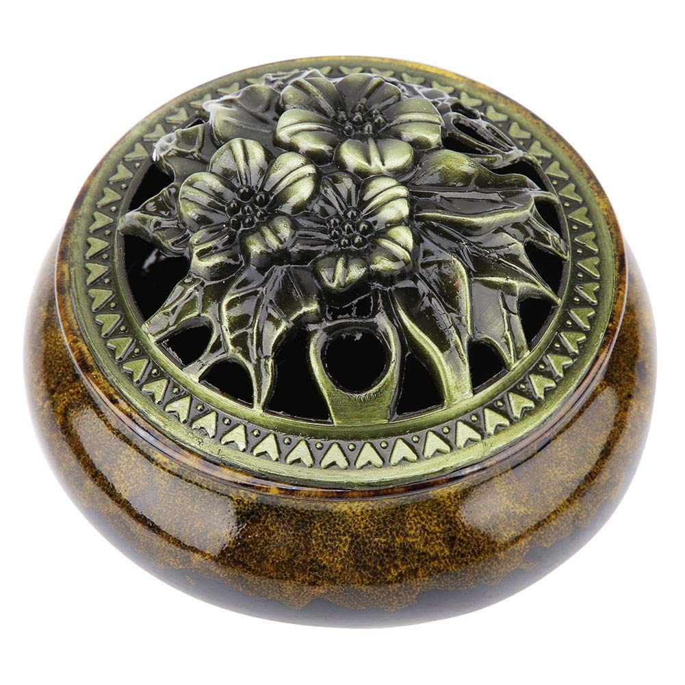 HURRISE Celadon Ceramic Kiln Incense Burner - Handcrafted Glazed Censer for Sandalwood & Aromatherapy | Home Decor, Meditation & Yoga Accessory (Amber Yellow)