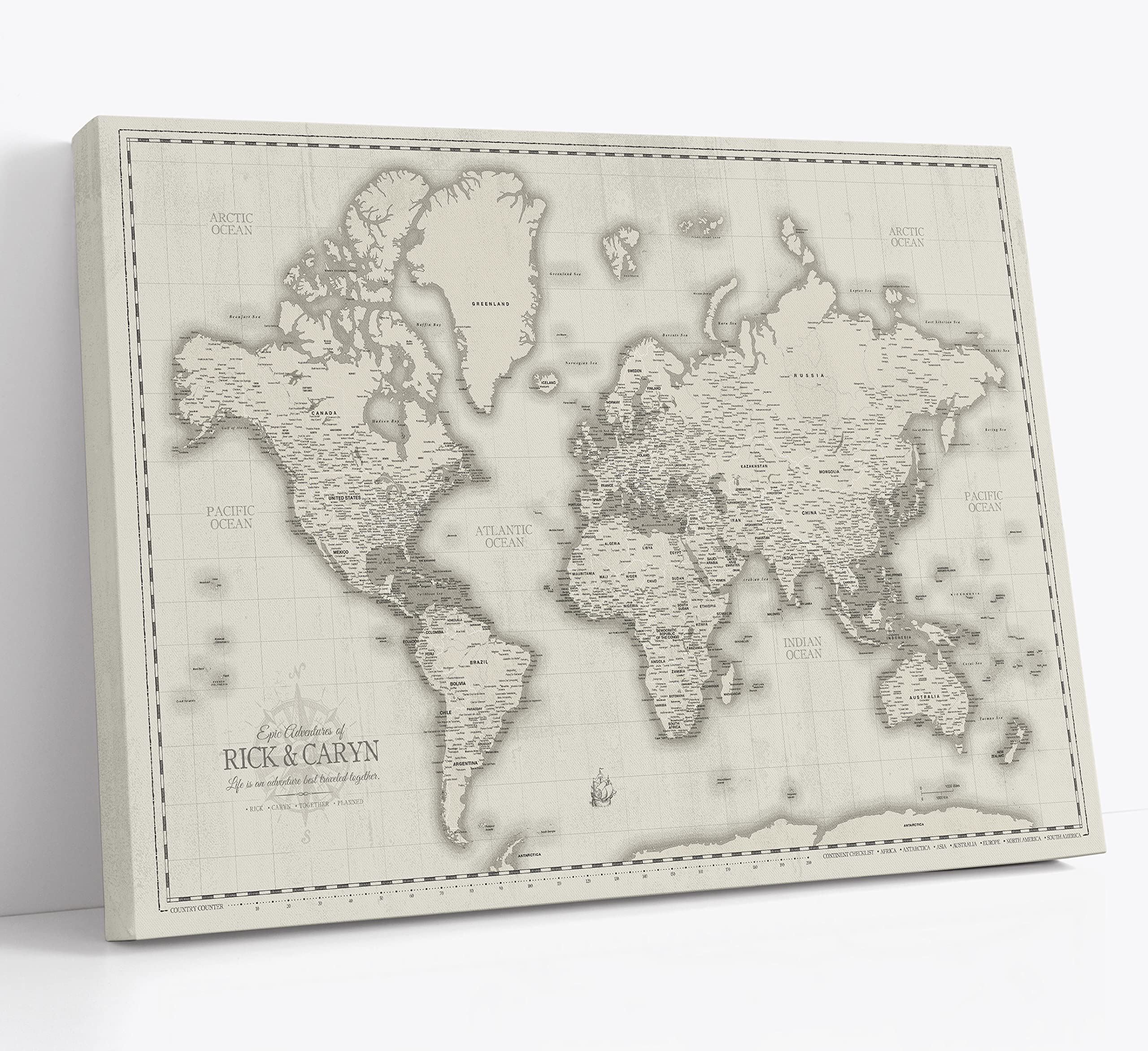 Personalized World Map Push Pin Board - Custom Travel Map with Pins, Quote & Names - Holy Cow Canvas Wall Art - Perfect Gift for Travel Lovers & Adventure Enthusiasts - Great for Home Office Decor, Travel Planning & Memory Keeping