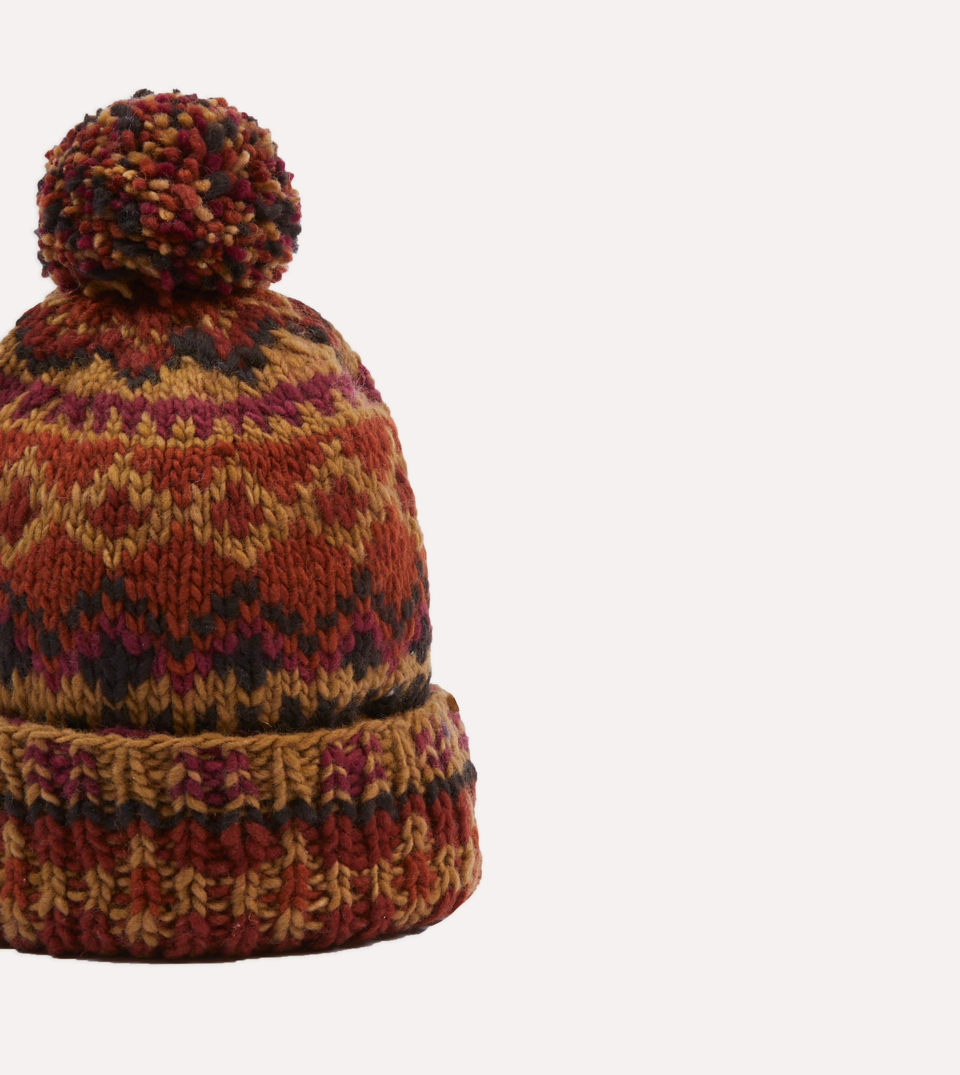 Chamula Brown Fairisle Merino Wool Knit Beanie Hat for Men & Women - Warm Winter Skiing Hiking Outdoor Activities