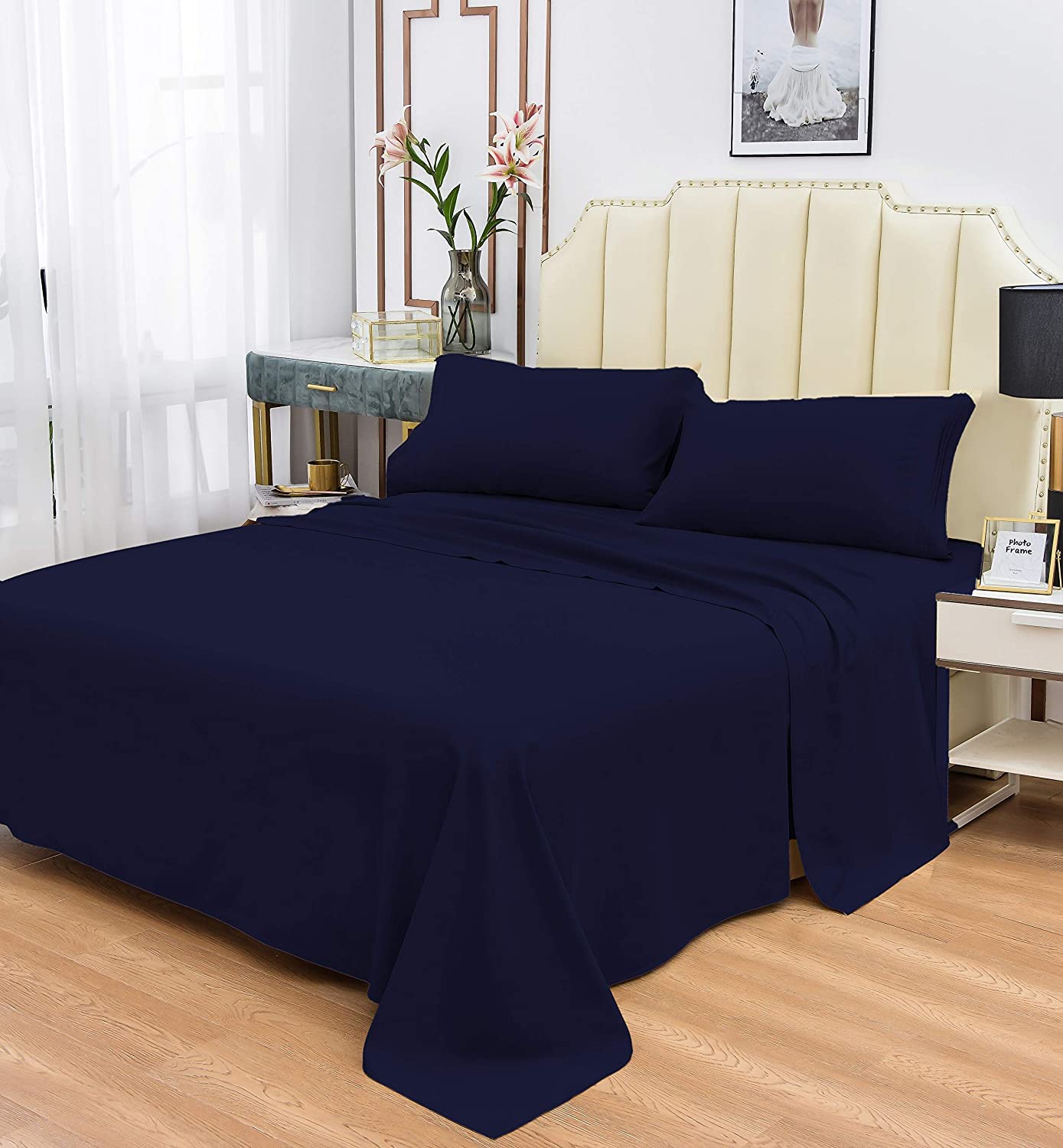 Premium 100% Cotton Xtream Fabric Attached Waterbed Sheet Set - King/California King Size, 21
