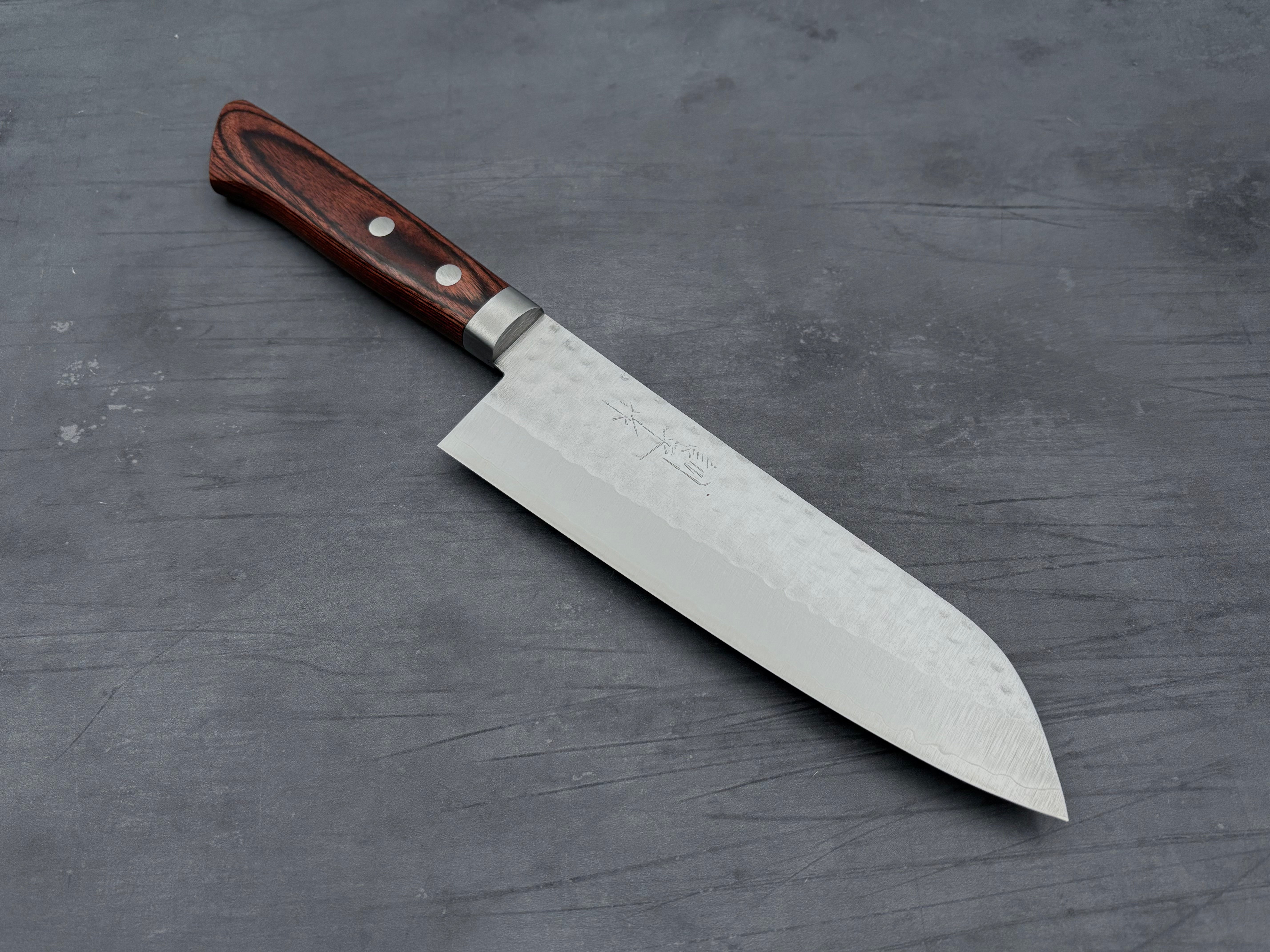 Masutani Hamono V1 Tsuchime Santoku Knife - Japanese Damascus Steel 7-Inch Kitchen Knife for Slicing, Dicing & Chopping - Perfect for Home Chefs & Professional Cooking