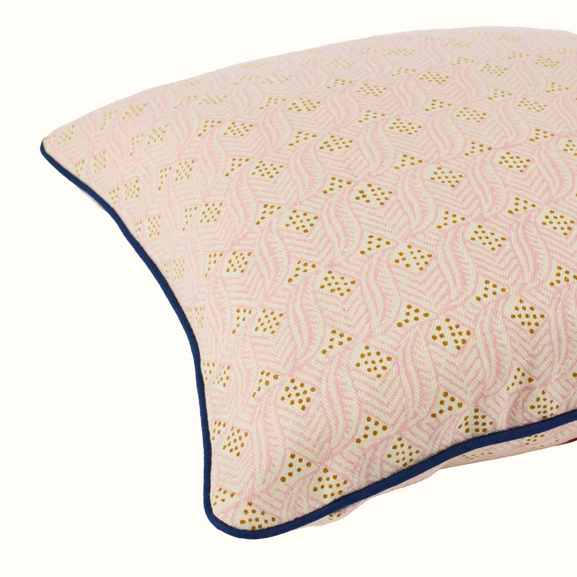 Handmade Indian Block Printed Leaf Design Cushion Cover - Pink & Copper - Perfect for Boho Home Decor, Living Room, Bedroom, and Sofa