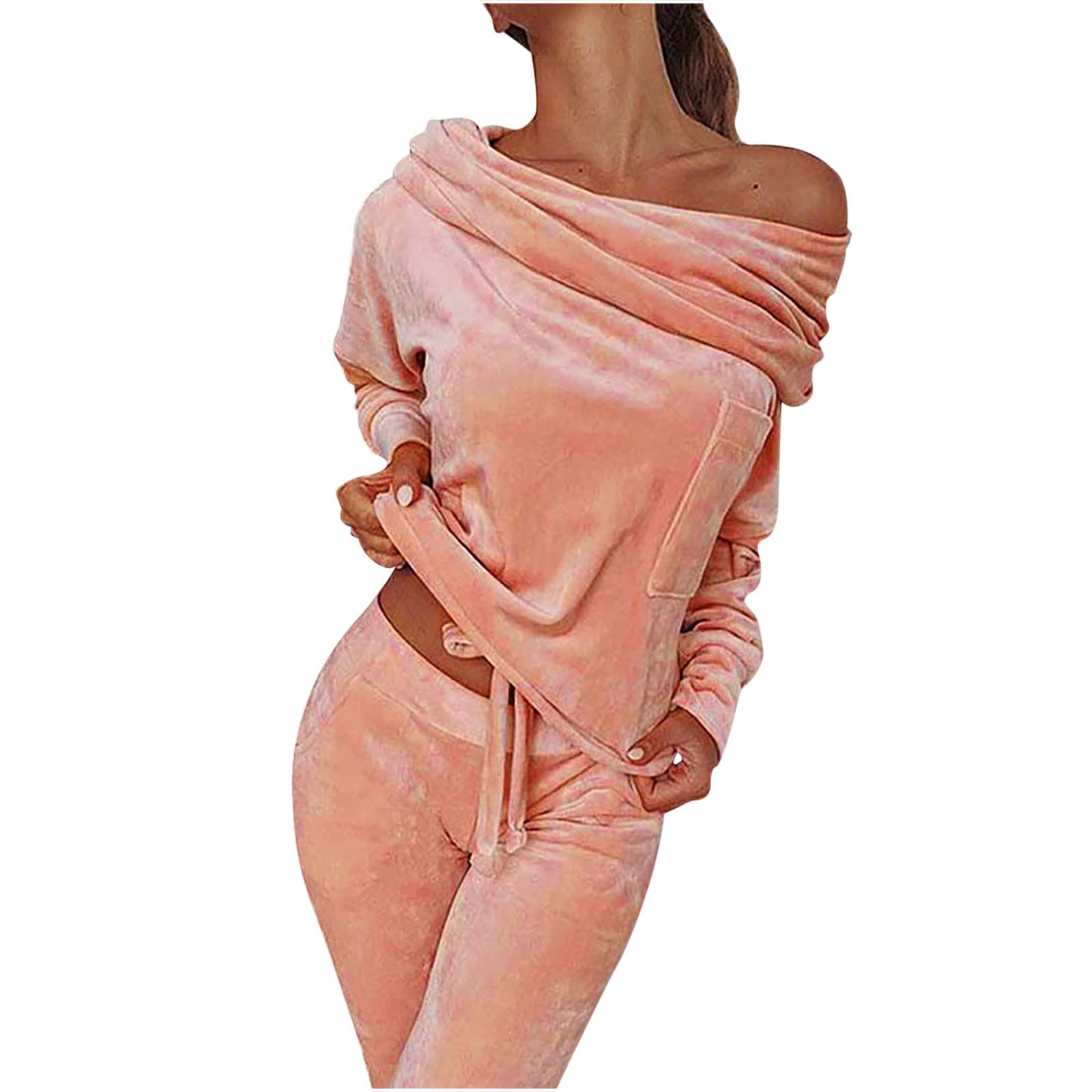 Women's Winter Faux Fur Velvet Blouse & Pants Set - Cozy Casual Loungewear for Fall & Winter 2022 - Perfect for Home, Sleepwear & Relaxation