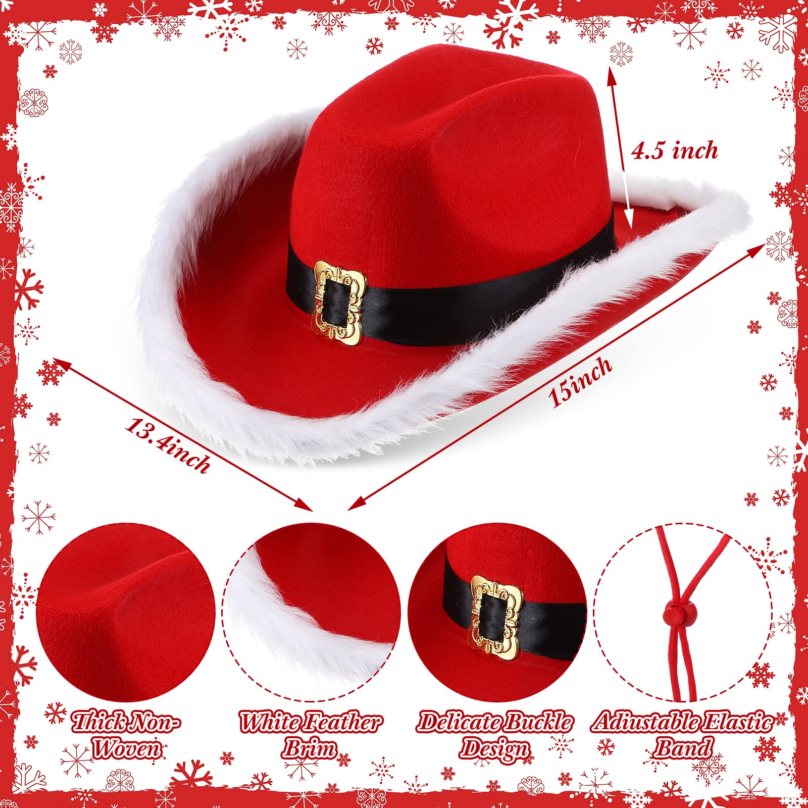Boyiee 3-Piece Santa Christmas Cowboy Hat Set - Unisex Western Hats for Men & Women - Perfect for Holiday Parties, Festive Costumes & Christmas Photo Props