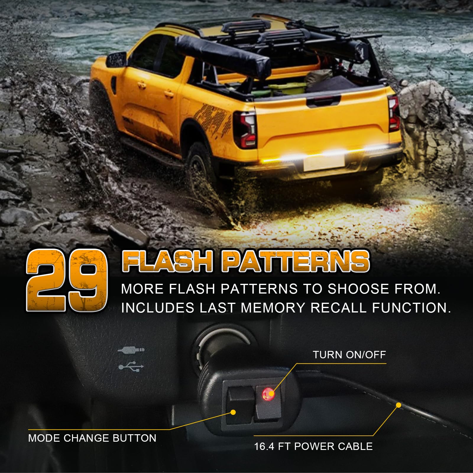 XRIDONSEN 48 Inch LED Truck Tailgate Strobe Light Bar - 288 Super Bright Amber & White Flashing Warning Lights for Emergency Safety - Heavy Duty Hazard Lights for Plow Trucks, Construction Vehicles, Pickup Trailers & Work Trucks - Ideal for Night Work, Roadside Assistance & Off-Road Adventures