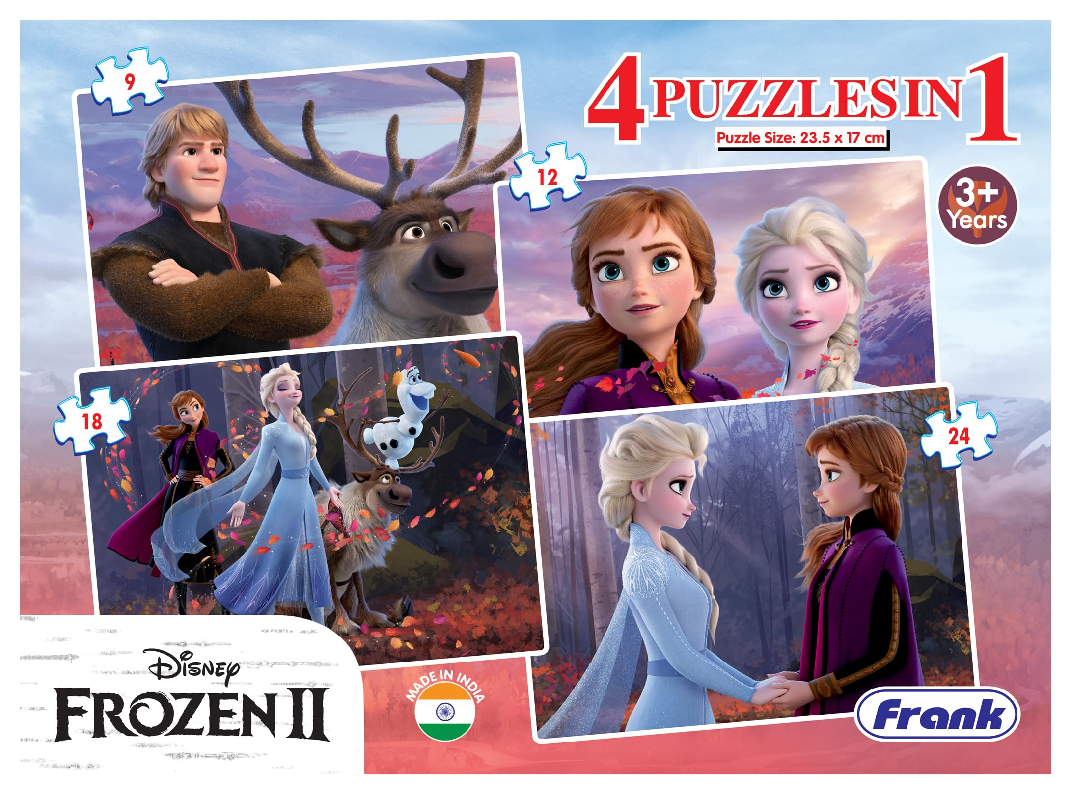 Disney Frozen II 4-Piece Jigsaw Puzzle Set for Kids Ages 3+ | Educational Brain Booster Game for Focus & Memory Development (12909) | Perfect for Birthday Gifts, Family Game Night & Preschool Learning Activities