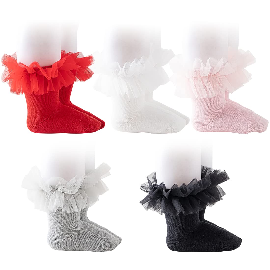 HOUSEYUAN Baby Girls Ruffle Socks - Cute Princess Knit Cotton Lace Trim Frilly Dress Socks for Toddlers (White) - Perfect for Special Occasions, Photo Shoots & Dress-Up Play