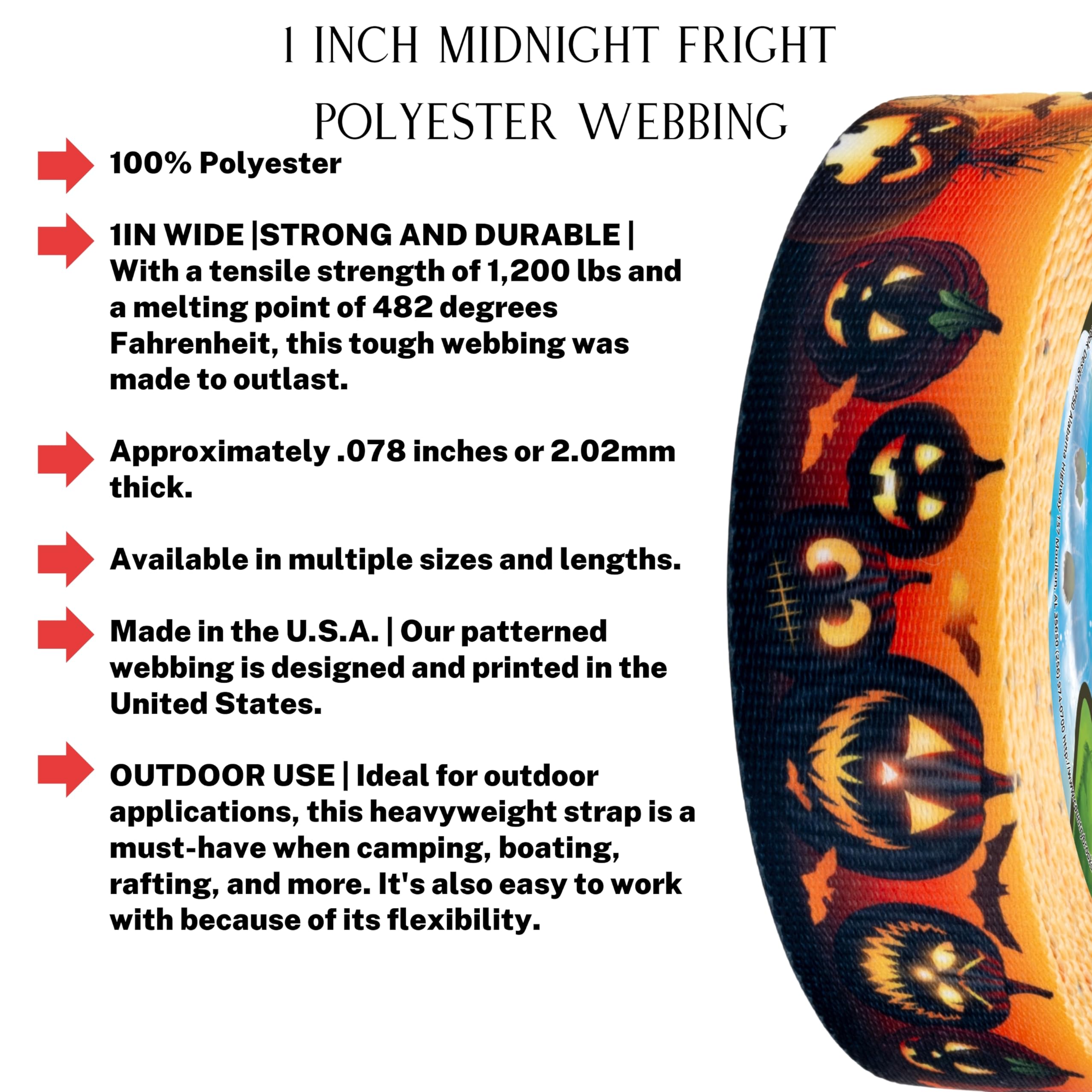 Country Brook Design - Midnight Fright Polyester Webbing for Halloween Decorations, Costume Accessories & DIY Crafts