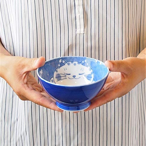 Premium Mino Ware Japanese Rice Bowl - 4.5 Inch Ceramic Cat Design Noodle Soup Pasta Salad Dish (9.2 fl oz) - Perfect for Ramen, Udon, Sushi & Home Dining Decor - NEKOCHIGURA Tora Collection