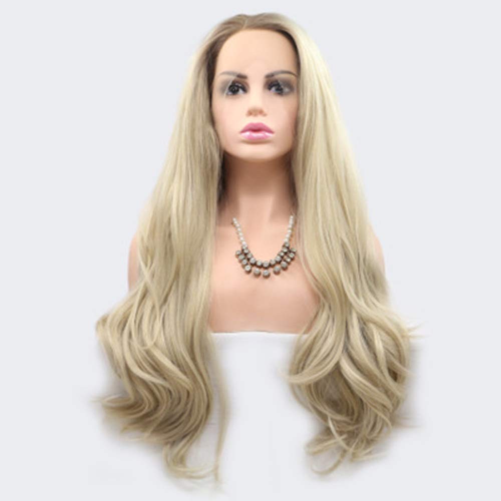WAPBENG Long Curly Synthetic Wig with Partial Split & Side Bangs - Golden Lace Front Wig for Women, Fashionable & Lovely Cosplay Hair