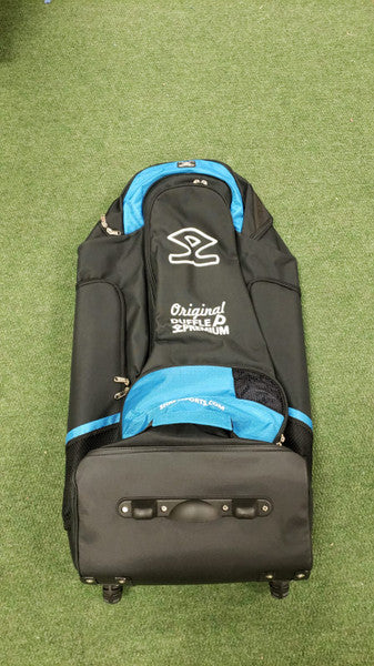 Shrey Original Pro Premium Duffle Wheelie Cricket Bag - Black & Blue | Large Capacity Sports Gear for Cricket Matches & Travel | Perfect for Players & Coaches