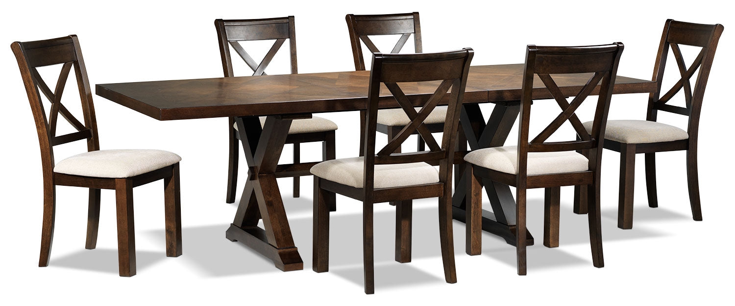7-Piece Extendable Dining Table Set - Rustic Brown Finish - Expandable Kitchen Table with Chairs for Small Spaces - Perfect for Family Dinners & Entertaining Guests