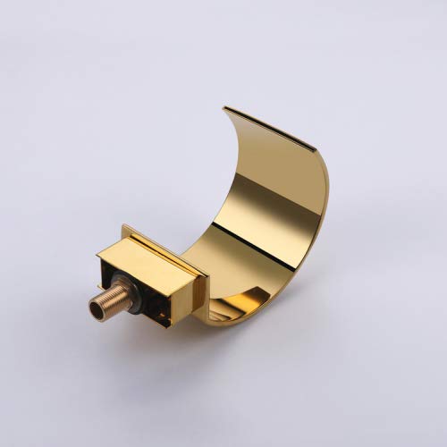 Elegant Waterfall Double Handle Widespread Bathroom Sink Faucet with Arc Spout - Gold Finish for Modern Bathroom & Vanity Decor | Perfect for Master Bath, Guest Bath, and Luxury Home Renovation